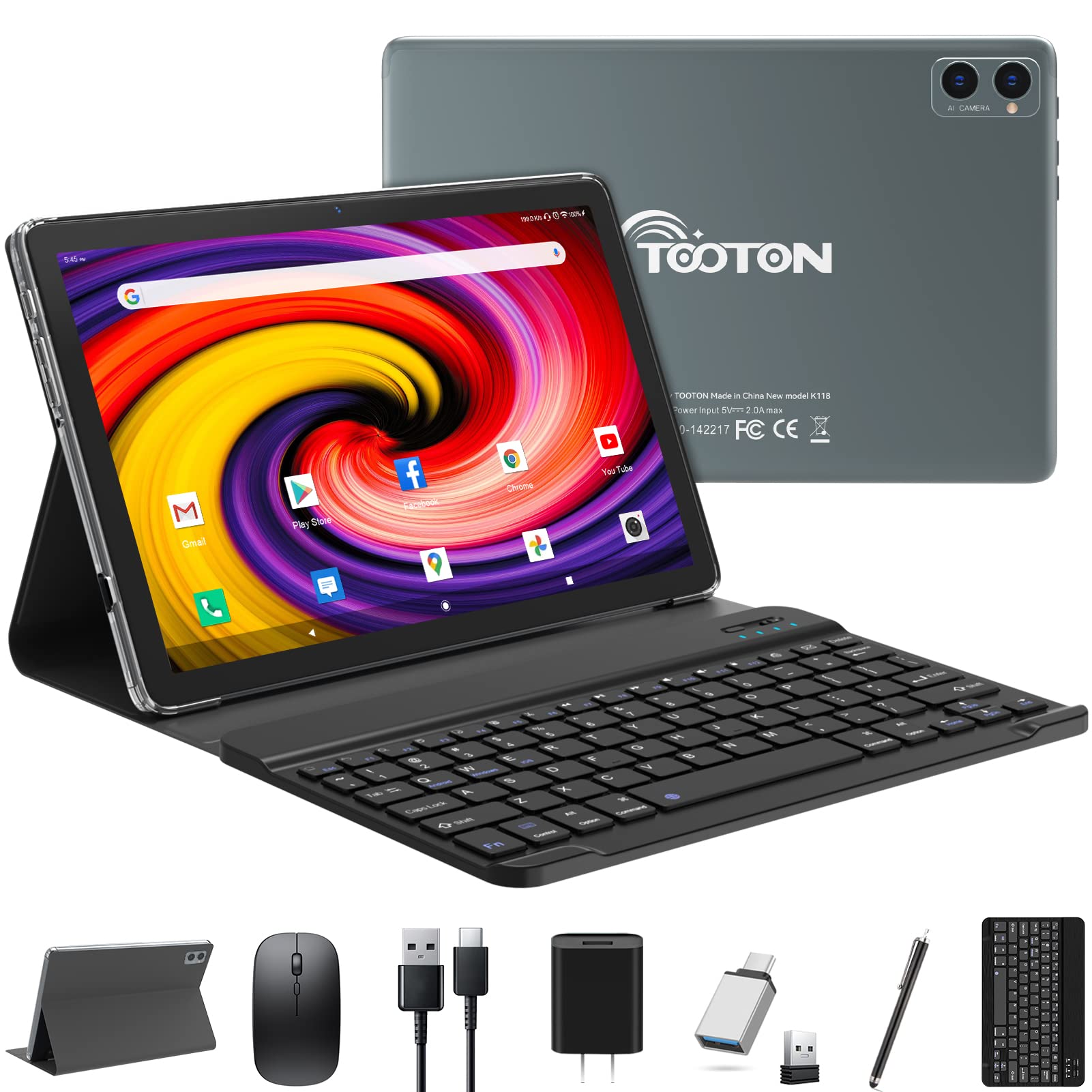 2024 Newest 10.1 Inch 2-in-1 Android Tablet with Keyboard - Octa-Core Processor, 8GB RAM + 128GB Storage (Expandable to 1TB), 13MP+8MP Dual Camera, 5G WiFi & IPS FHD Screen - Includes Case, Mouse & Stylus - Perfect for Work, Study & Entertainment