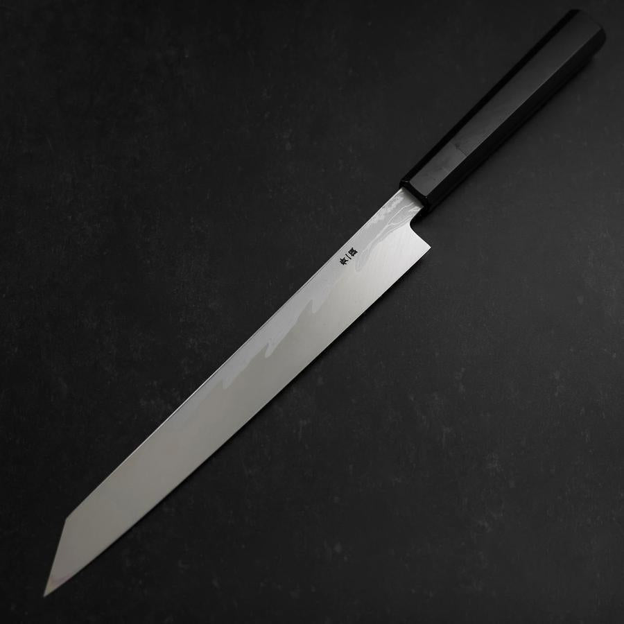 Premium Yanagi Kiritsuke Knife - Blue Steel #1 Suminagashi Blade with Buffalo Ebony Handle & Sheath - 270mm Japanese Chef Knife for Sushi, Sashimi & Precision Cutting