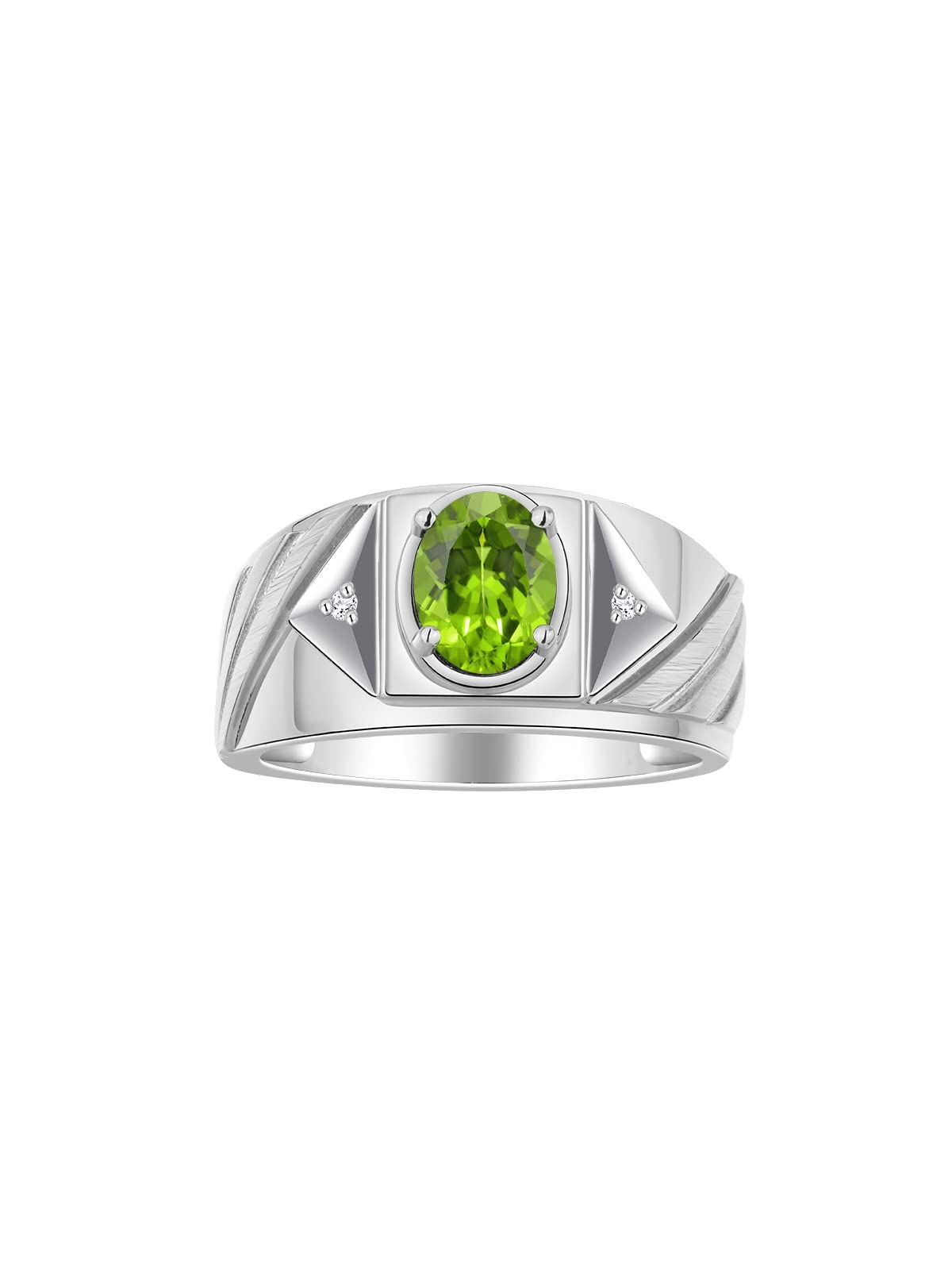 Rylos Men's Sterling Silver Designer Rings - Classic 8x6MM Oval Gemstone & Diamond Accents Birthstone Rings (Sizes 8-13) - Perfect for Weddings, Anniversaries & Gifts