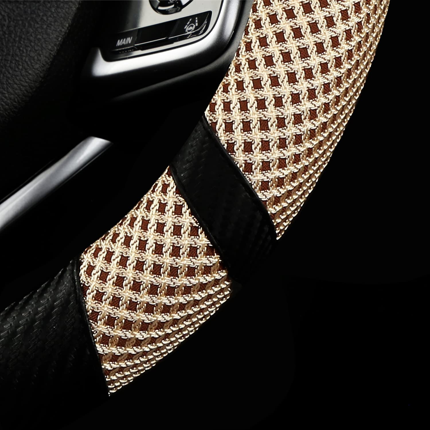 BOKIN Carbon Fiber Steering Wheel Cover - Universal 14.5-15 Inch, Microfiber Leather Car Accessory, Breathable Ice Silk Wheel Protector for Summer Cooling & Winter Warmth - Perfect for Daily Commute, Road Trips & Luxury Car Interiors