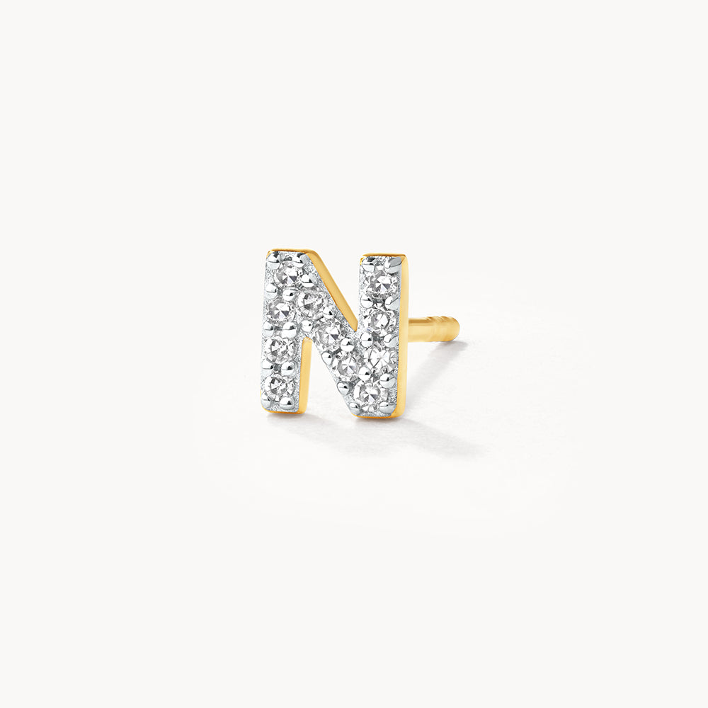 10k Gold Diamond Letter N Single Stud Earring - Elegant Initial Jewelry for Women, Perfect for Gifts, Everyday Wear & Special Occasions