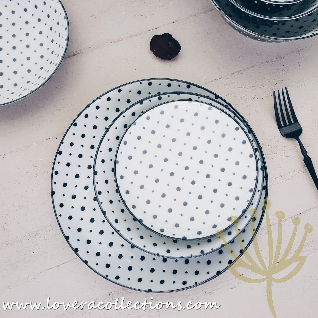 Awasaka Black & White Modern Dots Dinnerware Set - 12-Piece Porcelain Plates & Bowls for Stylish Dining - Perfect for Dinner Parties, Restaurant-Style Meals & Home Decor