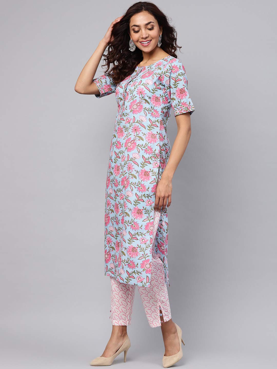 Handmade Women's Block Print Kurta Cotton Pants & Dupatta Set - Comfortable Indian Ethnic Wear for Festivals, Parties & Casual Outings