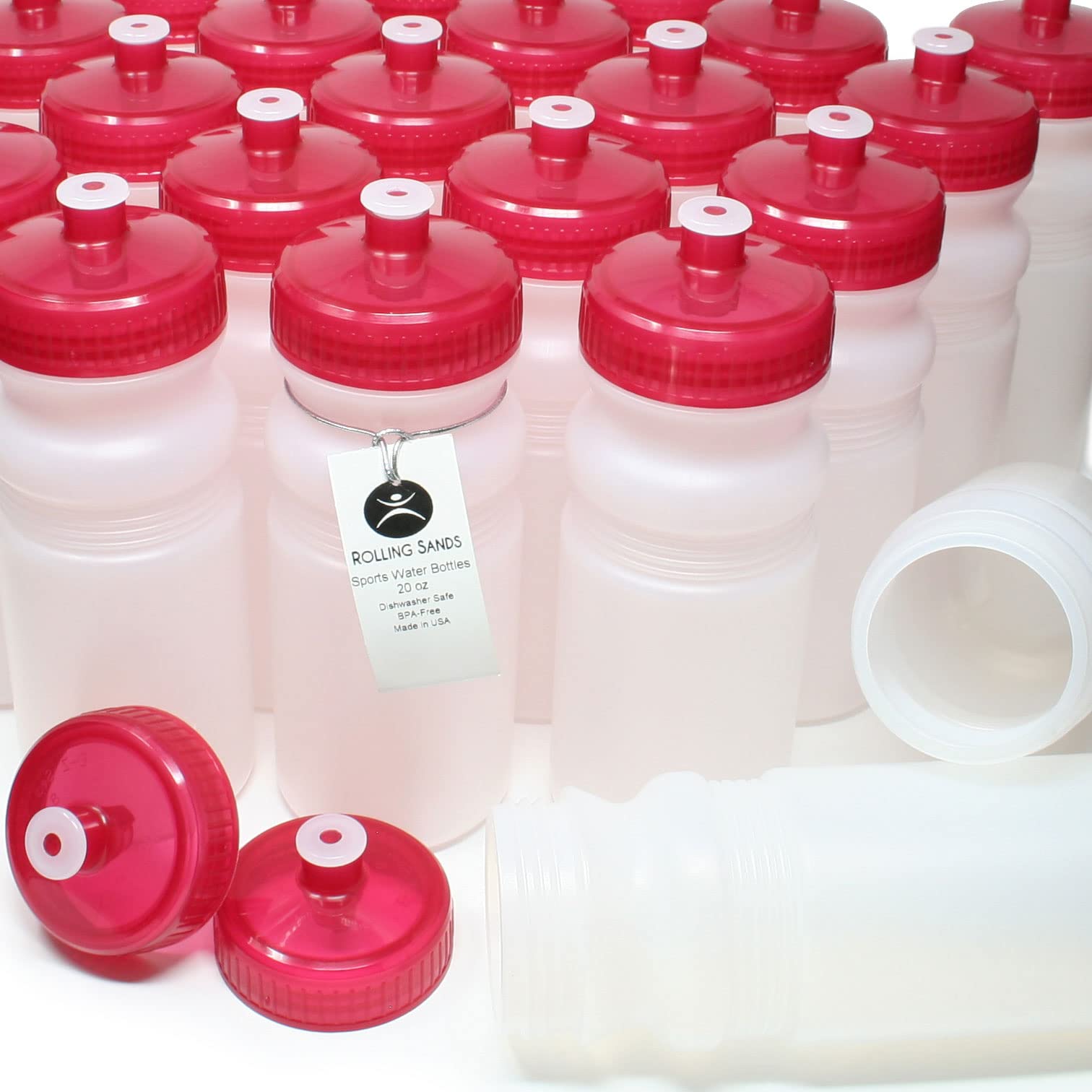 Rolling Sands 20oz BPA-Free Sports Water Bottles 100 Pack - Dishwasher Safe, Made in USA - Perfect for Gyms, Schools, Offices & Team Sports Hydration