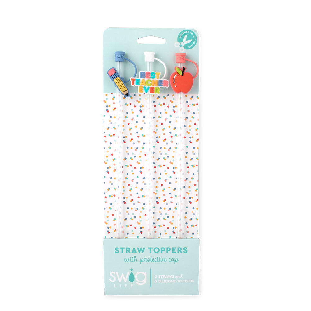 Teacher Life Straw Topper Set - Fun Drink Accessories for Teachers - Perfect for Classroom Parties, Teacher Appreciation Gifts & Back to School Celebrations
