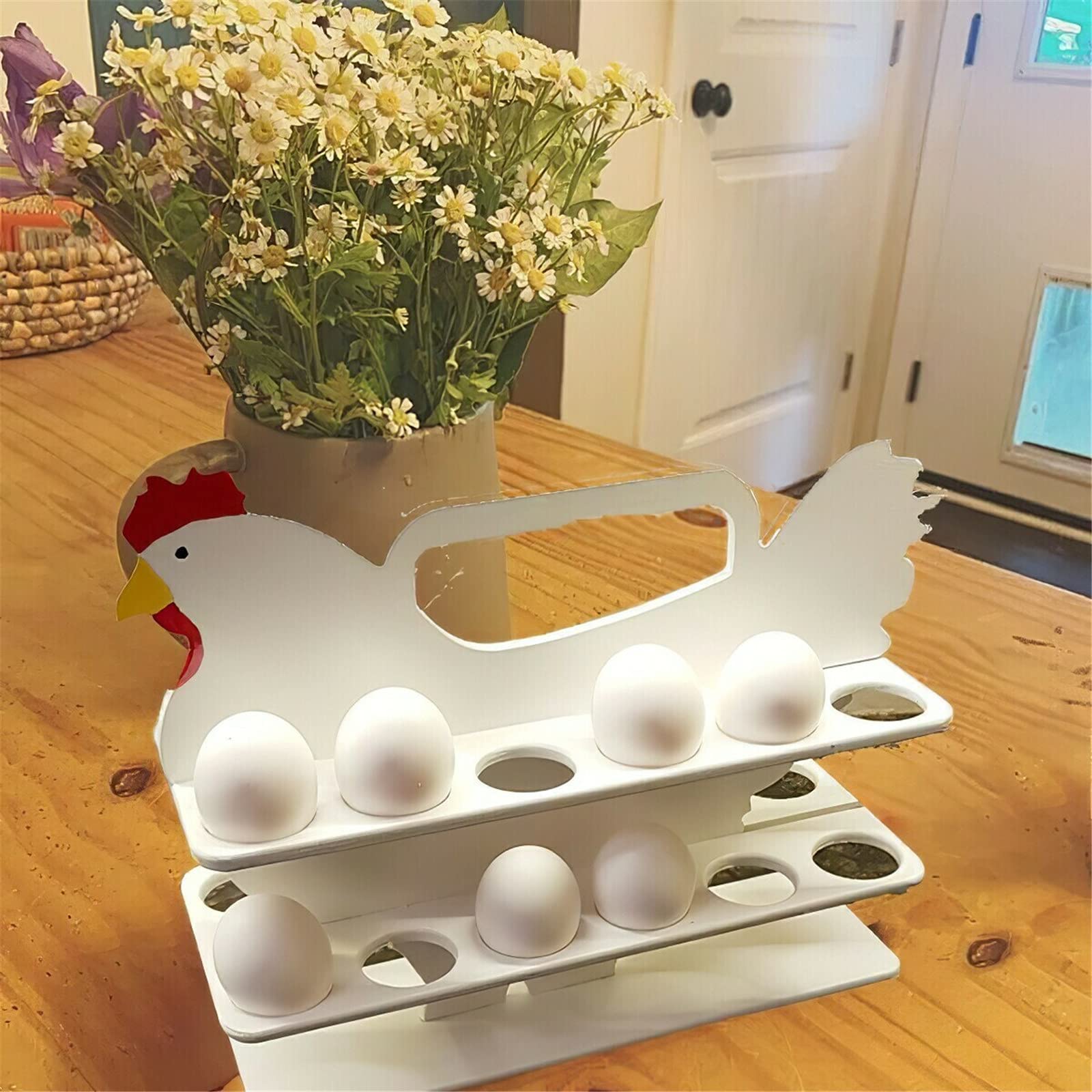 Wooden Egg Storage Rack for Kitchen Countertop - Portable 11.8x4.72x13.77 Inch Creative Egg Holder - Perfect for Farm Fresh Eggs, Chicken Coops & Organized Pantry Storage