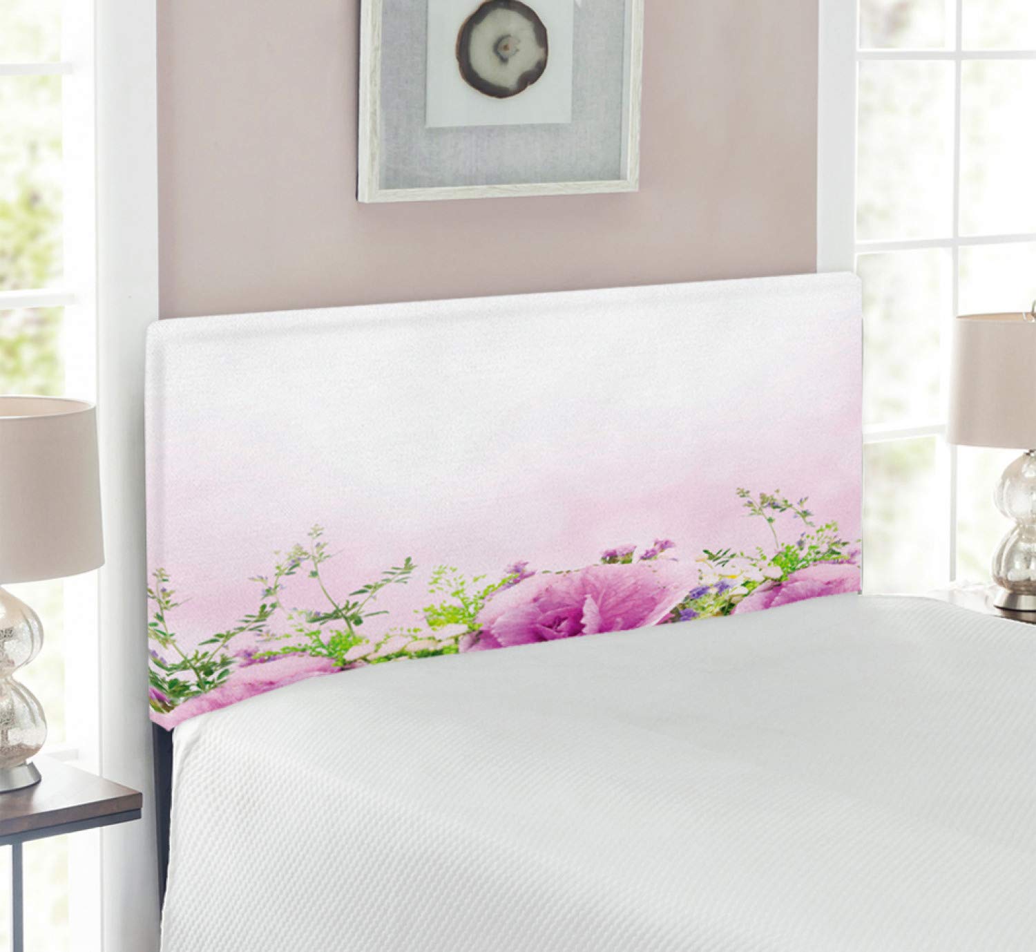 Ambesonne Floral Upholstered Headboard - Twin Size with Memory Foam, Spring Cabbage Flower Design in Lavender Green for Bedroom Decor | Romantic Cottage Style Headboard for Master Bedroom or Guest Room