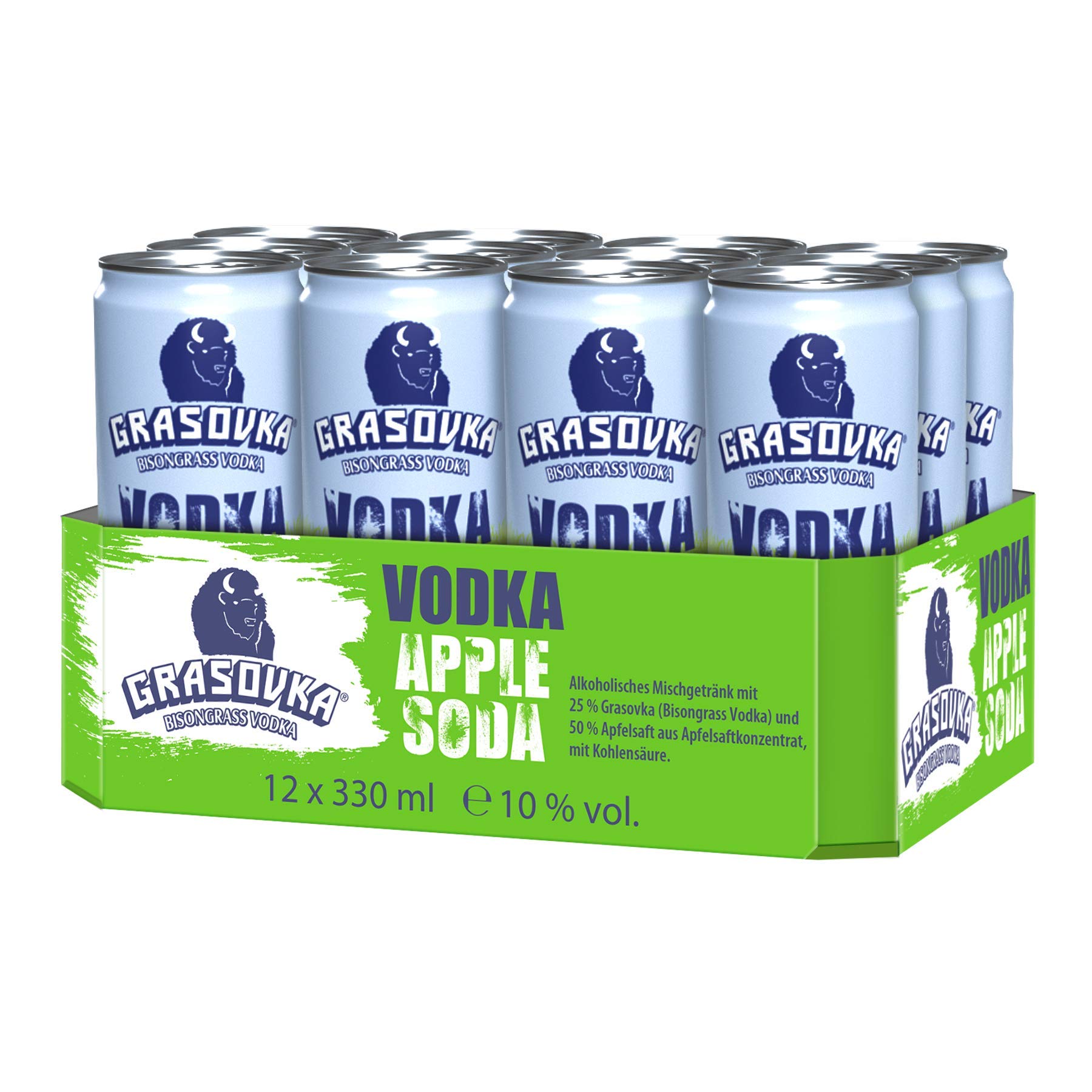 Grasovka Apple Soda - 12 Pack of 0.33L Cans | Refreshing Apple Flavored Soft Drink | Perfect for Parties, BBQs & Summer Refreshment