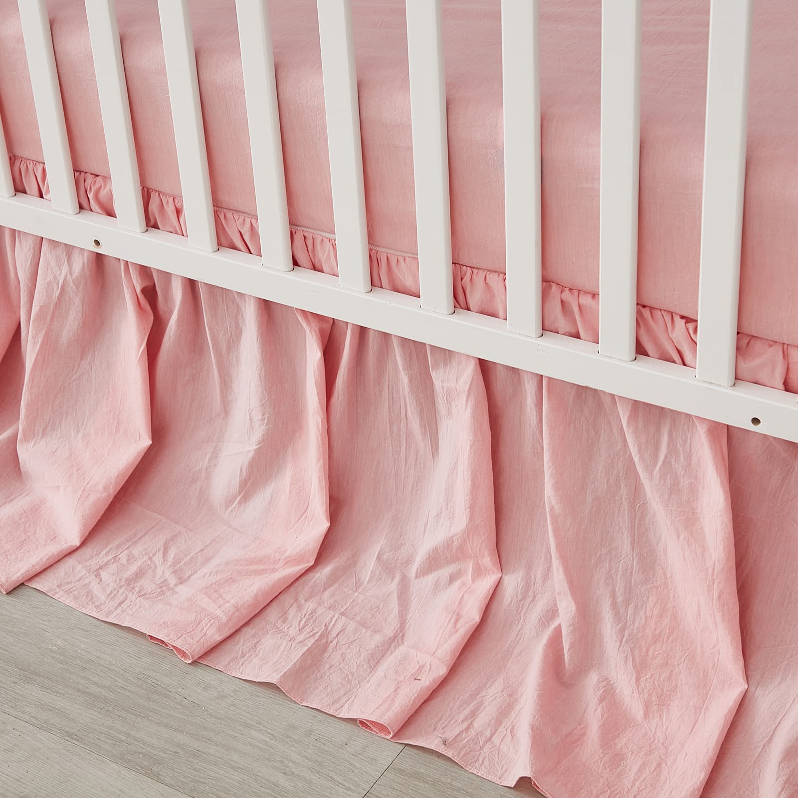 Brandream Farmhouse Boho 6-Piece Baby Girls Crib Bedding Set - 100% Washed Pure Cotton Rose/Antique Pink - Perfect for Nursery, Baby Shower Gift & Newborn Photo Shoots