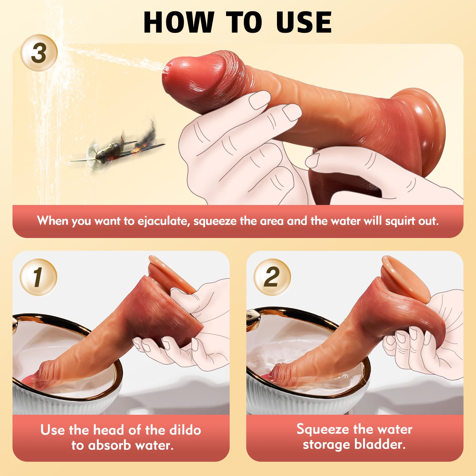 Realistic Squirting Dildo for Women & Men - 8.3 Inch Soft Silicone Ejaculating Dildo with Strong Suction Cup for G-Spot, Anal & Prostate Stimulation - Adult Sex Toy for Couples & Solo Play - Perfect for Roleplay, BDSM & Sensual Exploration