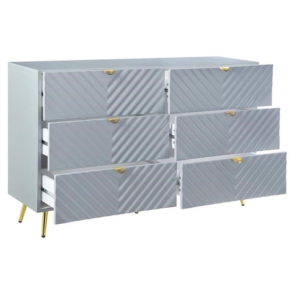 Acme 6-Drawer Gray High Gloss Dresser - Modern Bedroom Furniture for Storage & Organization | Perfect for Master Bedroom, Guest Room & Dorm Decor