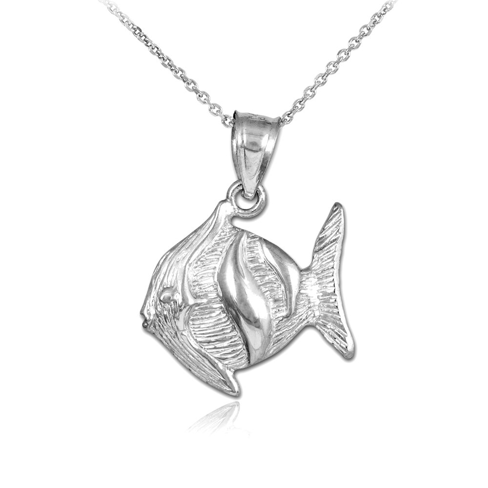 14K White Gold Clown Fish Pendant Necklace - Elegant Marine Jewelry for Women, Perfect Gift for Birthday, Anniversary & Beach Vacations