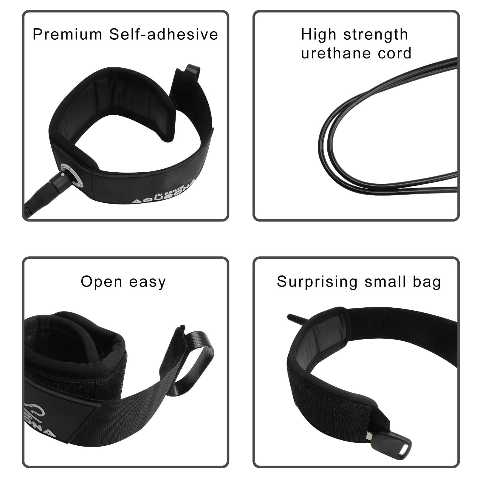 AQUBONA 6ft/7ft/8ft Surfboard Leash - 7mm Adjustable SUP Leg Rope with Thigh & Ankle Cuff - Straight Surf Leashes with Key Pocket (Black, 7ft) - Perfect for Surfing, Paddle Boarding & Water Sports