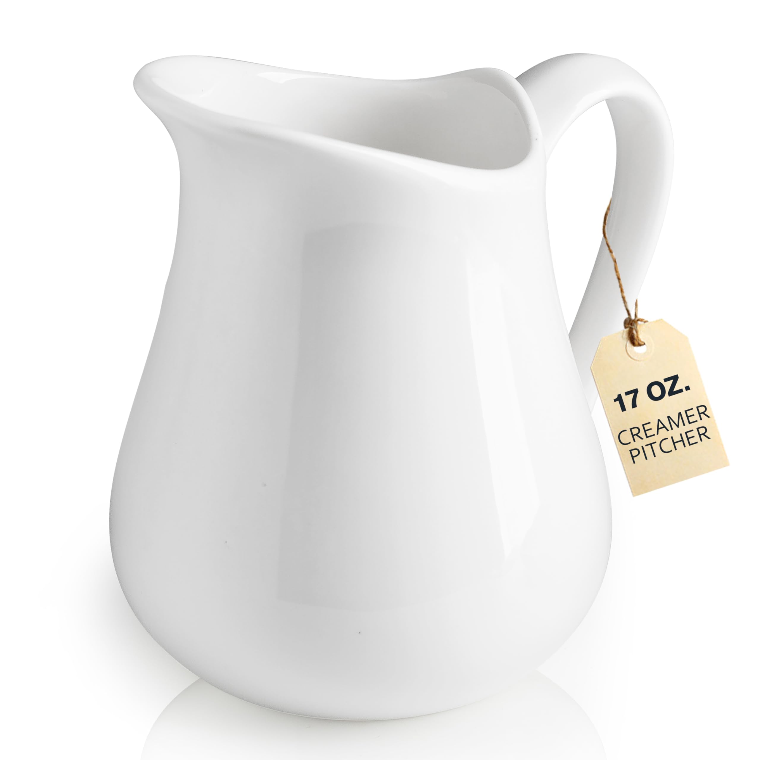 LYEOBOH 17oz Ceramic Creamer Pitcher with Handle - White Coffee & Milk Pourer for Home Kitchen, Microwave & Freezer Safe - Perfect for Lattes, Cappuccinos & Hot Chocolate