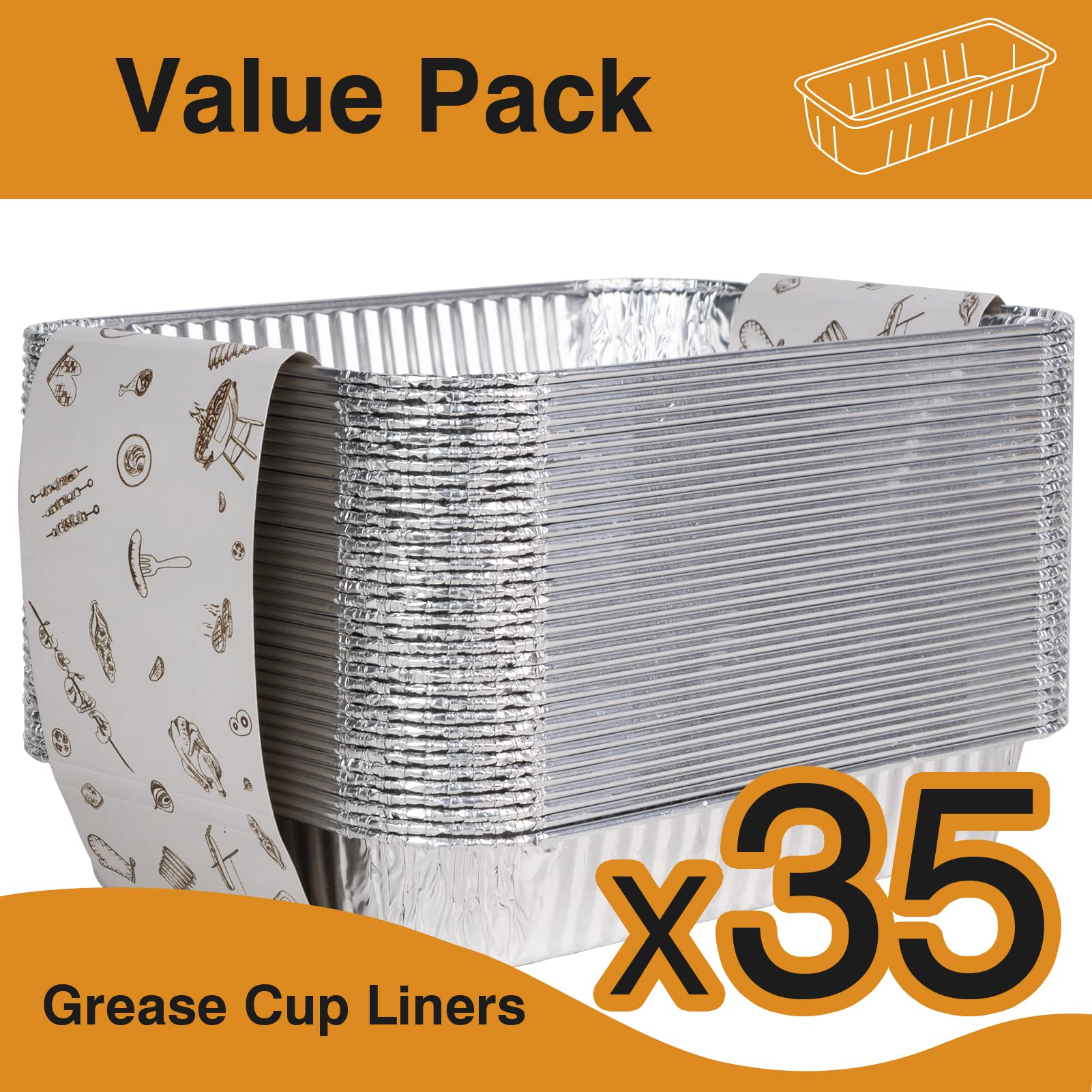 GASPRO 35-Pack Aluminum Grill Grease Tray Liners for Weber Genesis, Spirit, Traveler & Q Series - 8.5 x 6 Inch Drip Pans - Essential BBQ Grill Accessories for Easy Cleanup & Outdoor Cooking