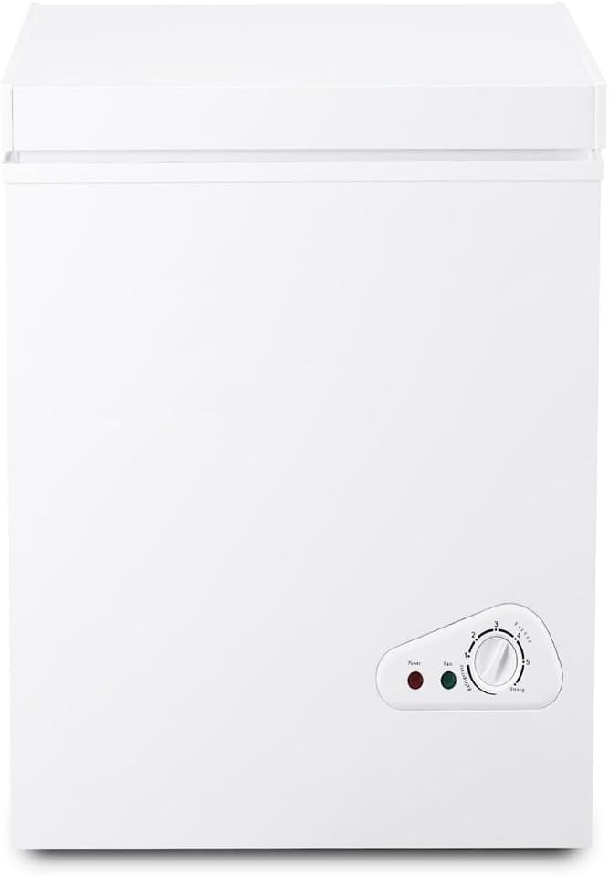 3.5 Cu.Ft Compact Chest Freezer - Energy Efficient Deep Freezer with Adjustable Clear Bins & Manual Temperature Control, White - Perfect for Home, Garage, or Basement Food Storage