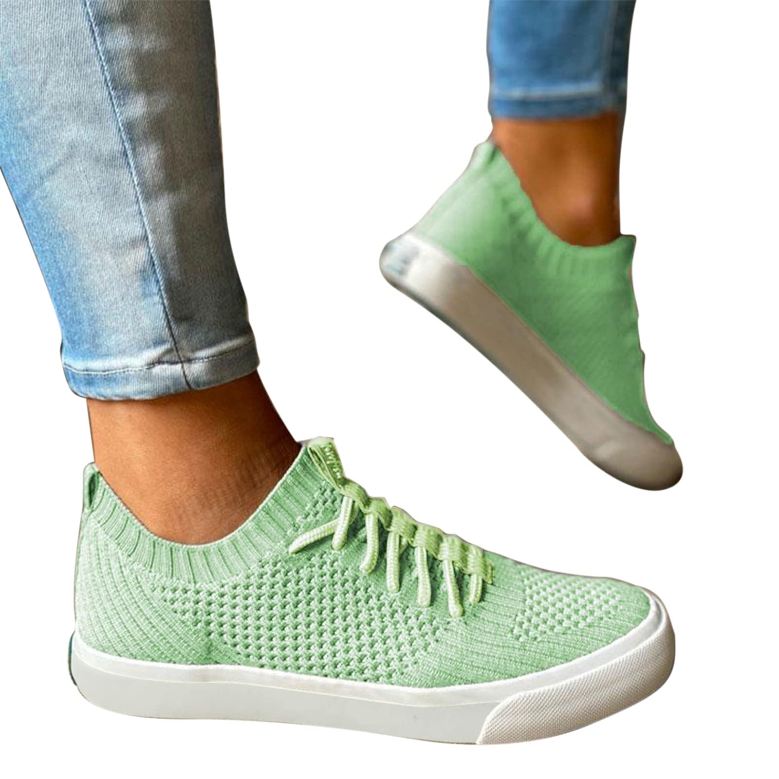 **Women's Wide Width Breathable Knit Running Sneakers - Loose Fit Casual Tennis Shoes for Women (Green, Size 7.5) | Perfect for Jogging, Gym Workouts & Everyday Comfort**