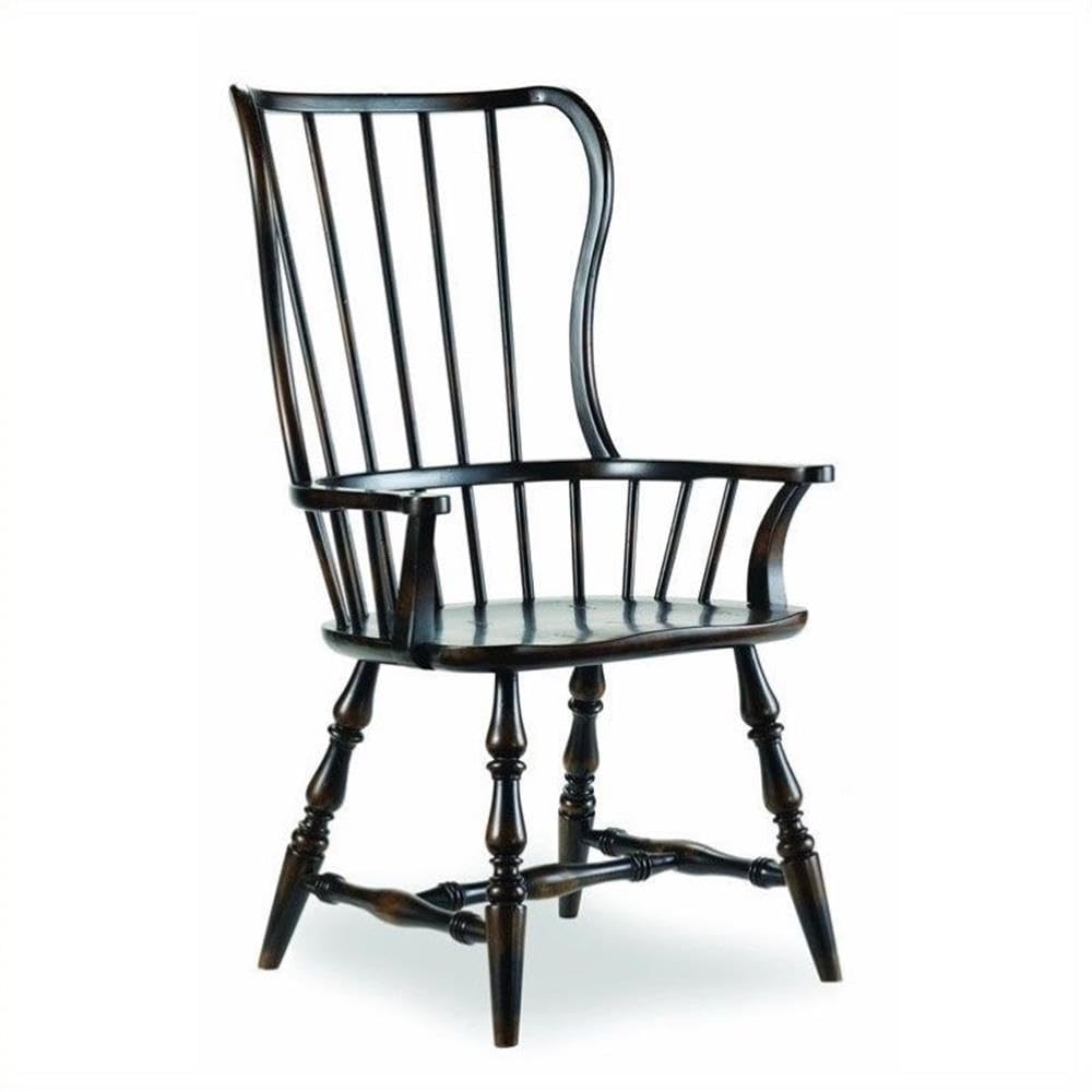 Hooker Furniture Sanctuary Spindle Dining Arm Chair Set of 2 - Ebony Finish Solid Wood Dining Chairs for Kitchen, Dining Room & Breakfast Nook - Comfortable & Stylish Seating Solution