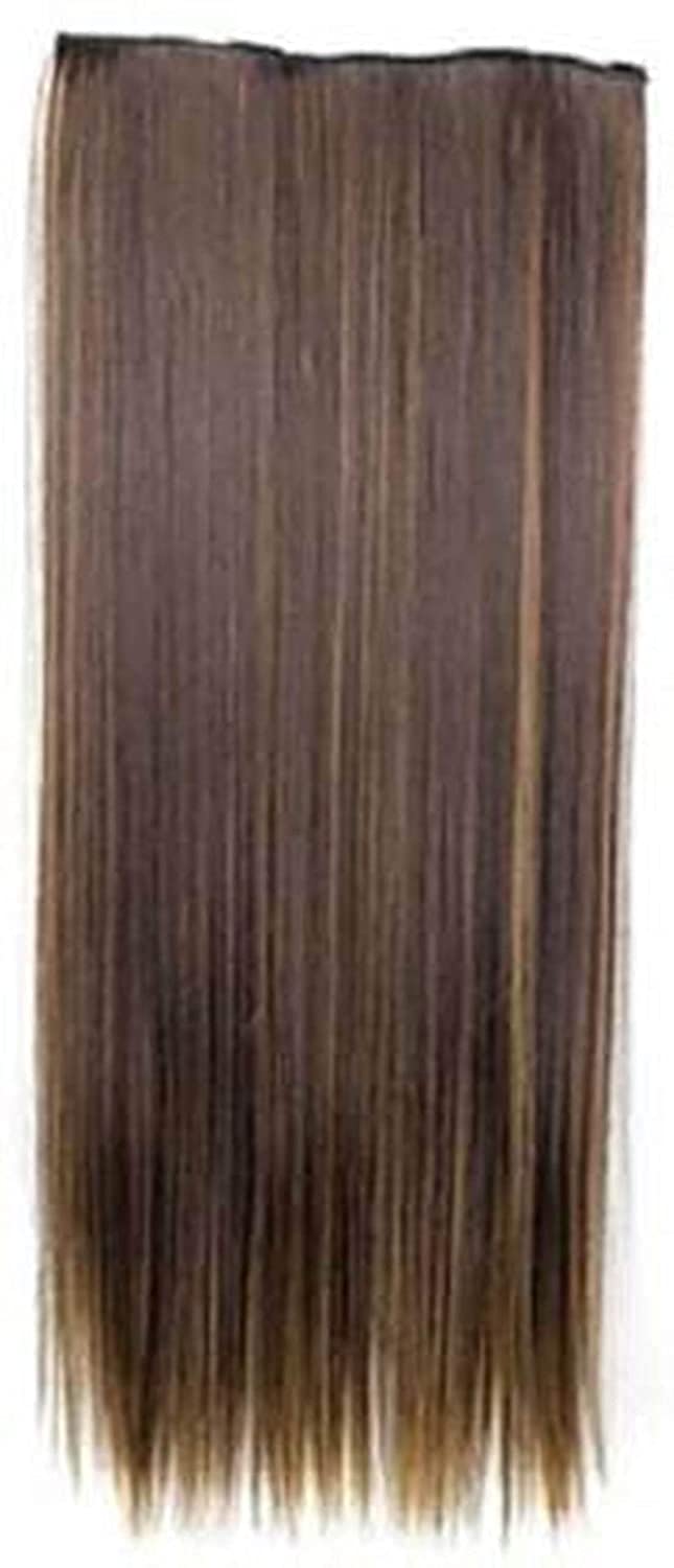 OSEN Japanese Kanekalon Fiber 5 Clip-in Straight Hair Extensions for Women - 24-inch Full Head Human Hair Weft with Brown Golden Highlights | Perfect for Daily Wear, Parties & Special Occasions