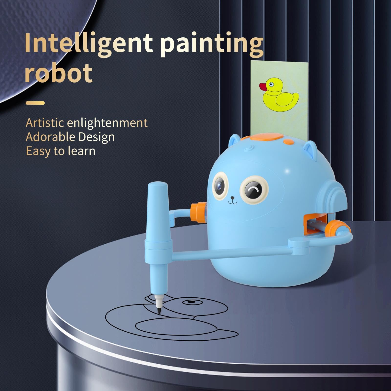 Educational Drawing Robot for Kids with 100 Drawing Cards & 2 Pens - STEM Learning Toy for Creative Play, Perfect for Home & Classroom Activities (Blue)