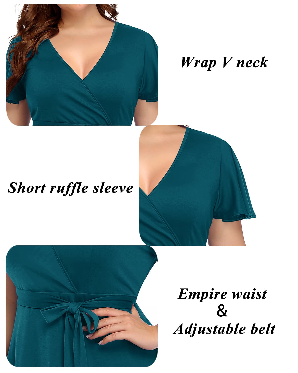 Elegant Plus Size Women's Cocktail Dress for Wedding Guest - Semi Formal Wrap Midi Dress with Empire Waist | Perfect for Parties, Bridal Showers & Special Occasions