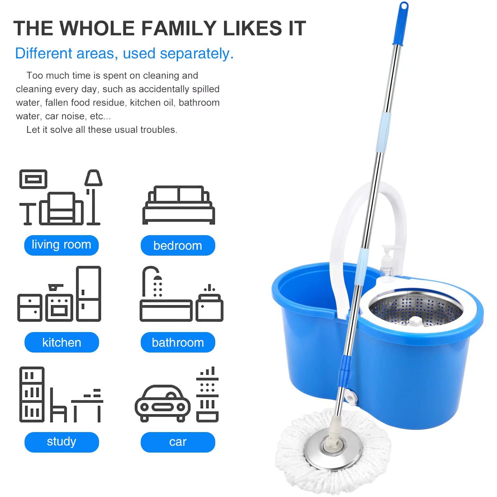 360 Spin Mop Bucket System with 3 Microfiber Replacement Heads & Telescoping Handle - Effortless Floor Cleaning for Hardwood, Tile & Laminate - Perfect for Home, Kitchen & Bathroom Cleaning