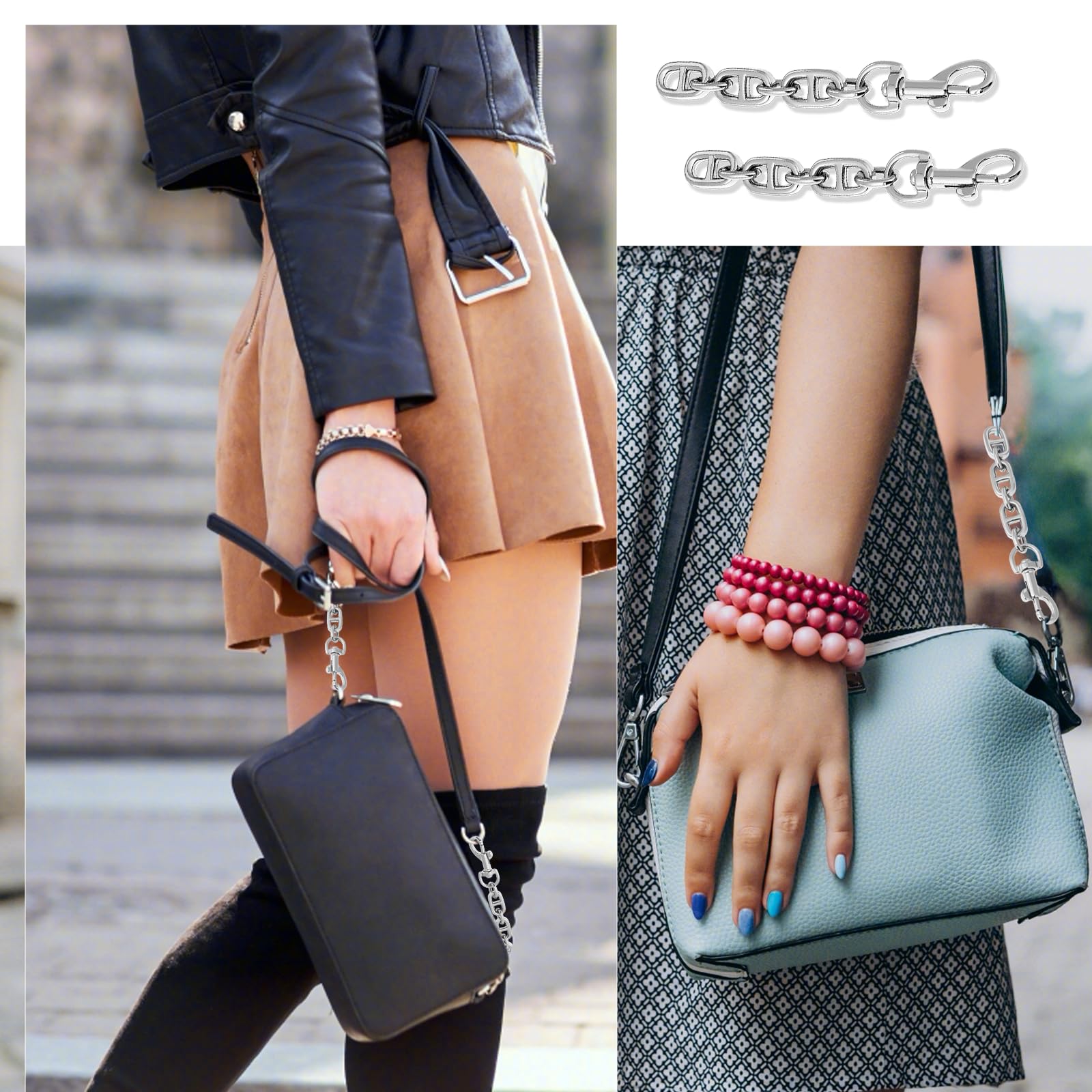 2 Pack Silver Purse Strap Extenders - 4.7 Inch Metal Chain Bag Extender for Women's Handbags, Crossbody Bags & Shoulder Bags | Perfect for Adjusting Strap Length & Adding Stylish Decoration to Your Purse Collection