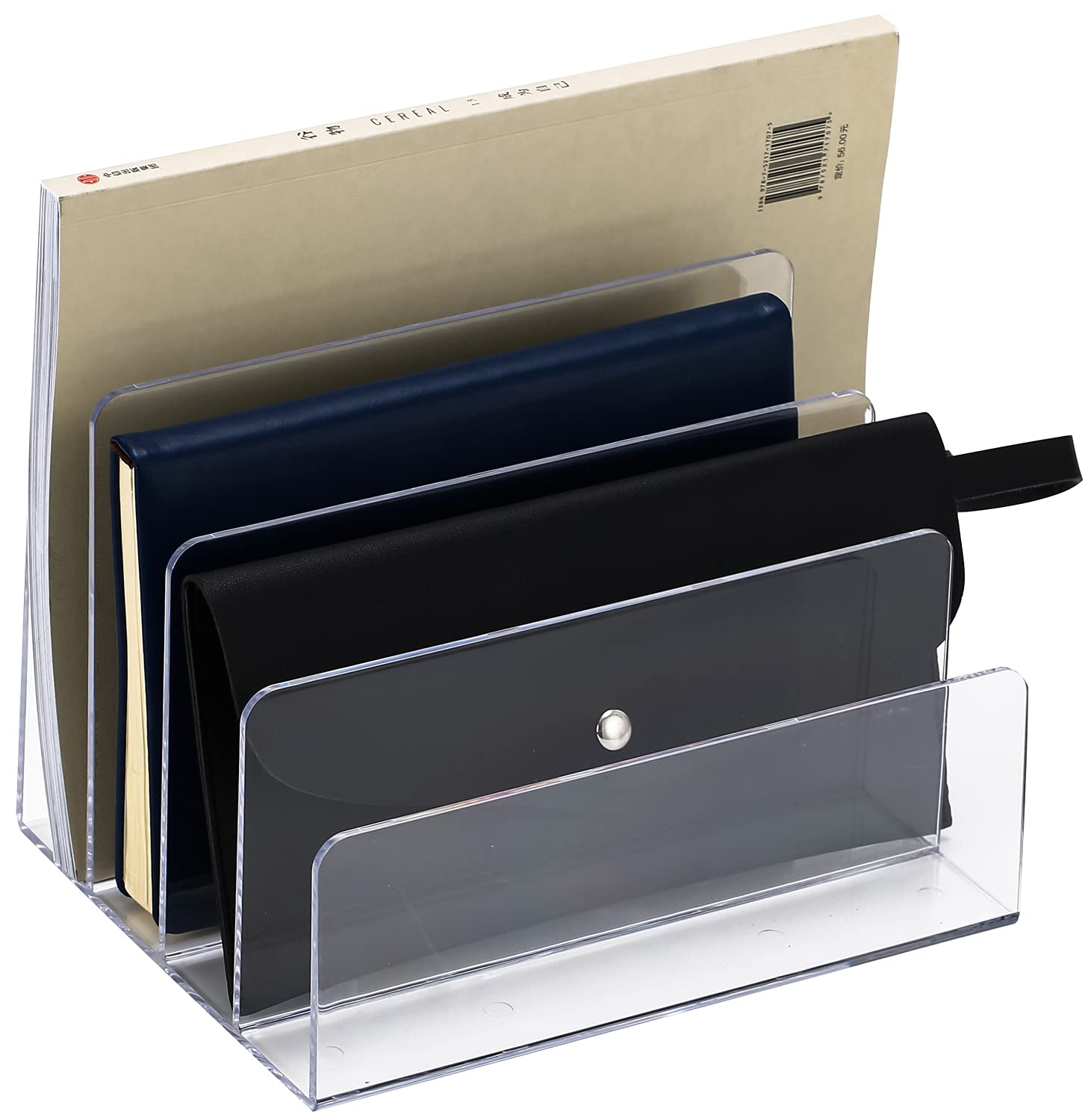 Sooyee 4-Section Acrylic Desk File Organizer - Letter, Document, Notebook & Binder Holder - Clear Countertop Mail Organizer for Home Office, Books & Purses - Perfect for Workspace, Study Desk & Craft Station Organization
