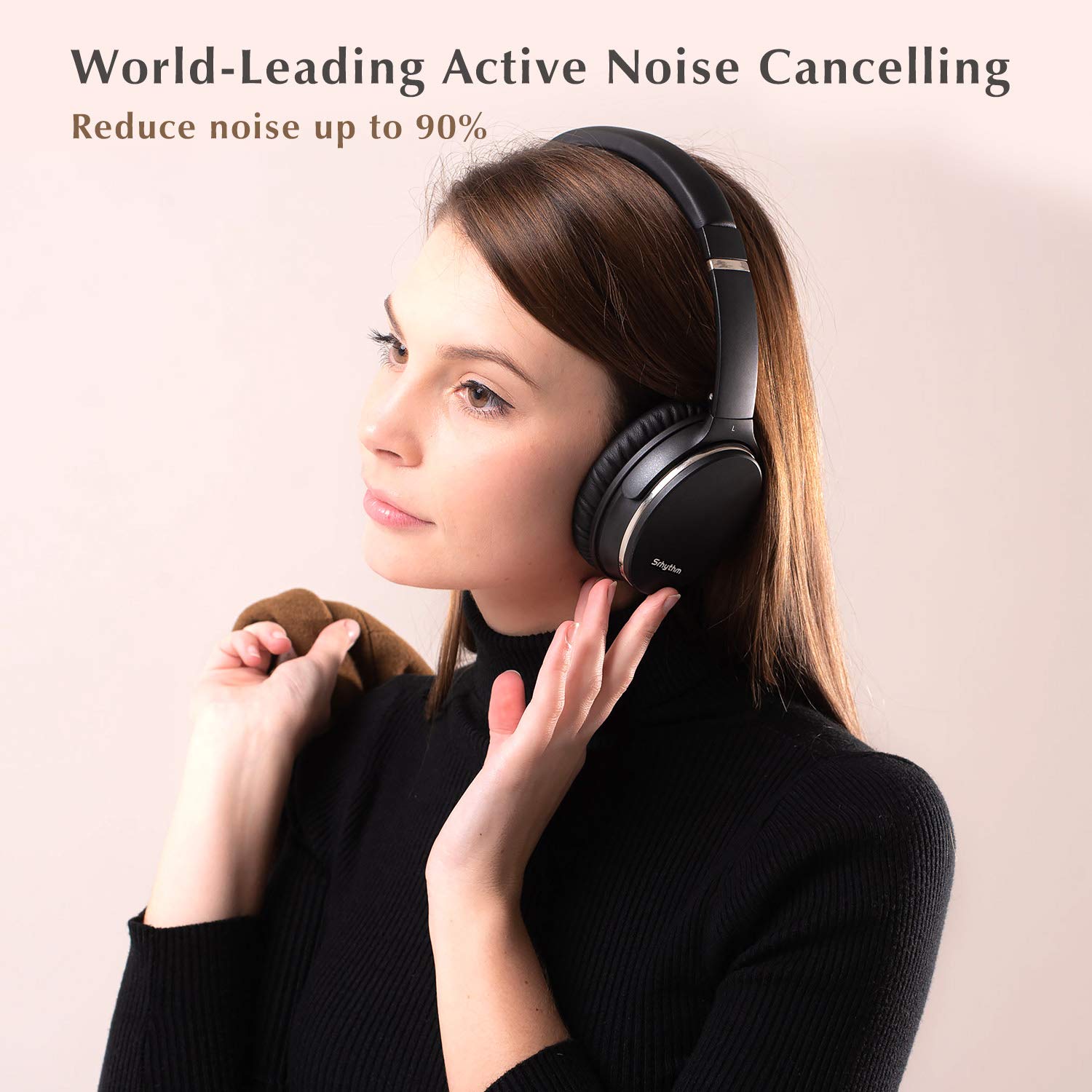 Srhythm NC35 Active Noise Cancelling Wireless Bluetooth 5.0 Headphones - Over-Ear Foldable Design with Built-in Mic, 50+ Hours Playtime, Multi-Point Connection for Calls | Perfect for Travel, Work & Gaming