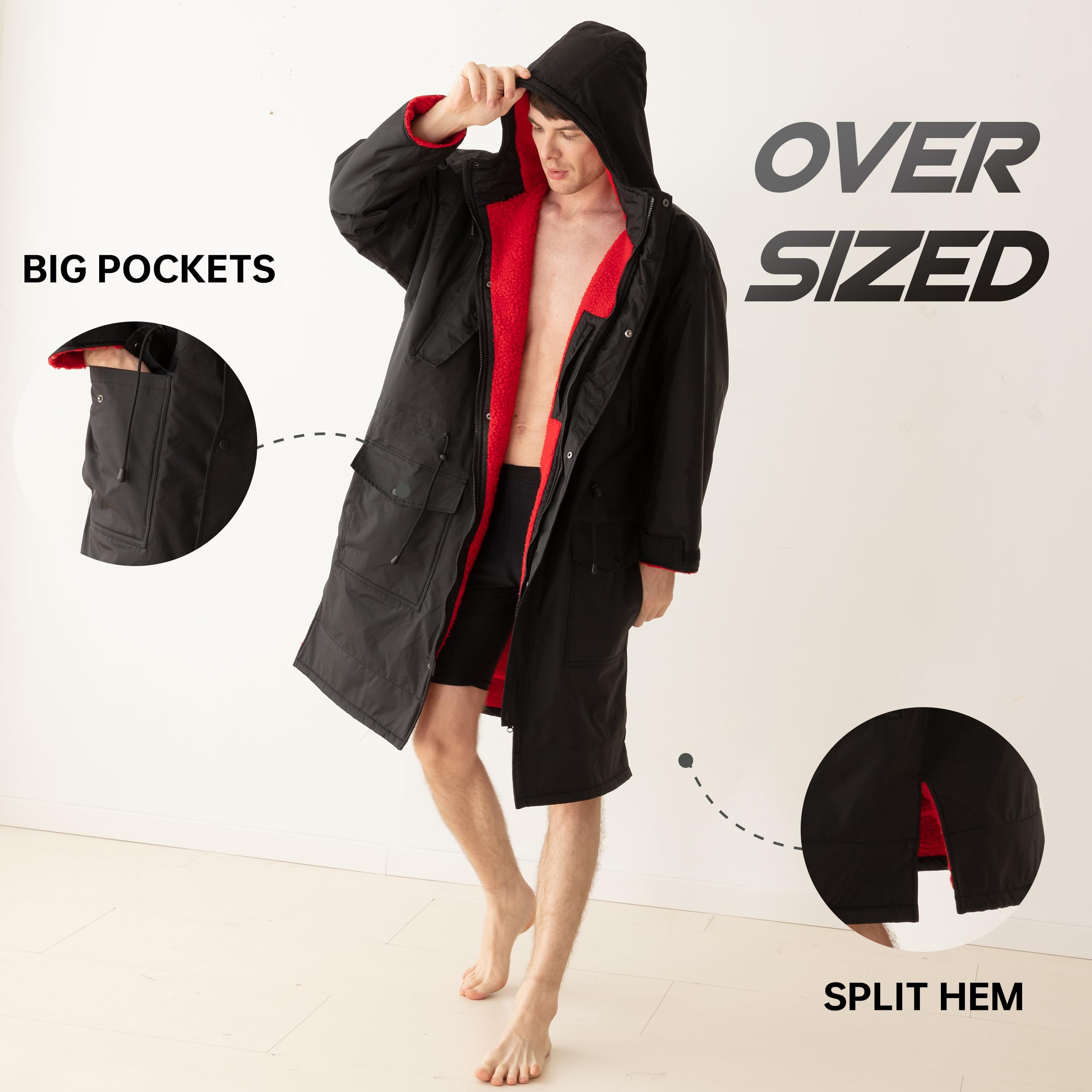 **Unisex Waterproof Swim Parka - Oversized Quick Dry Hooded Surf Poncho for Men & Women, Windproof Beach Changing Robe - Perfect for Surfing, Swimming & Outdoor Activities**