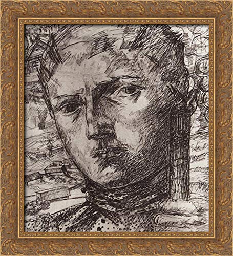 20x22 Gold Ornate Wood Framed Canvas Art - Kuzma Petrov Vodkin Rural Landscape Painting - Perfect for Living Room, Bedroom & Office Wall Decor