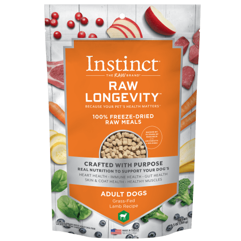 Instinct Raw Longevity Lamb Recipe 100% Freeze Dried Dog Food - 9.5oz | Grain-Free, High-Protein Natural Dog Treats for Small & Large Breeds | Perfect for Training, Travel & Senior Dogs