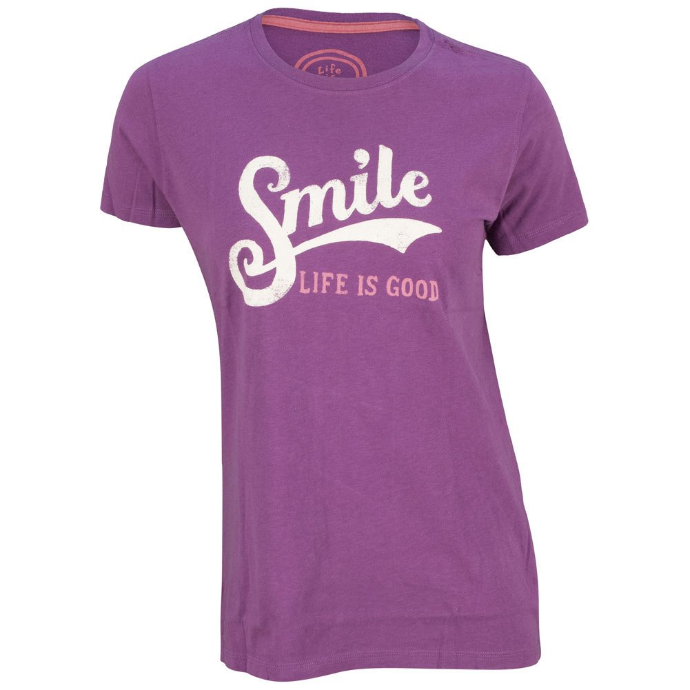 Life is Good Women's Creamy Smile Graphic T-Shirt in Perfect Plum - Soft Cotton Casual Tee for Everyday Wear, Weekend Outings & Relaxing at Home