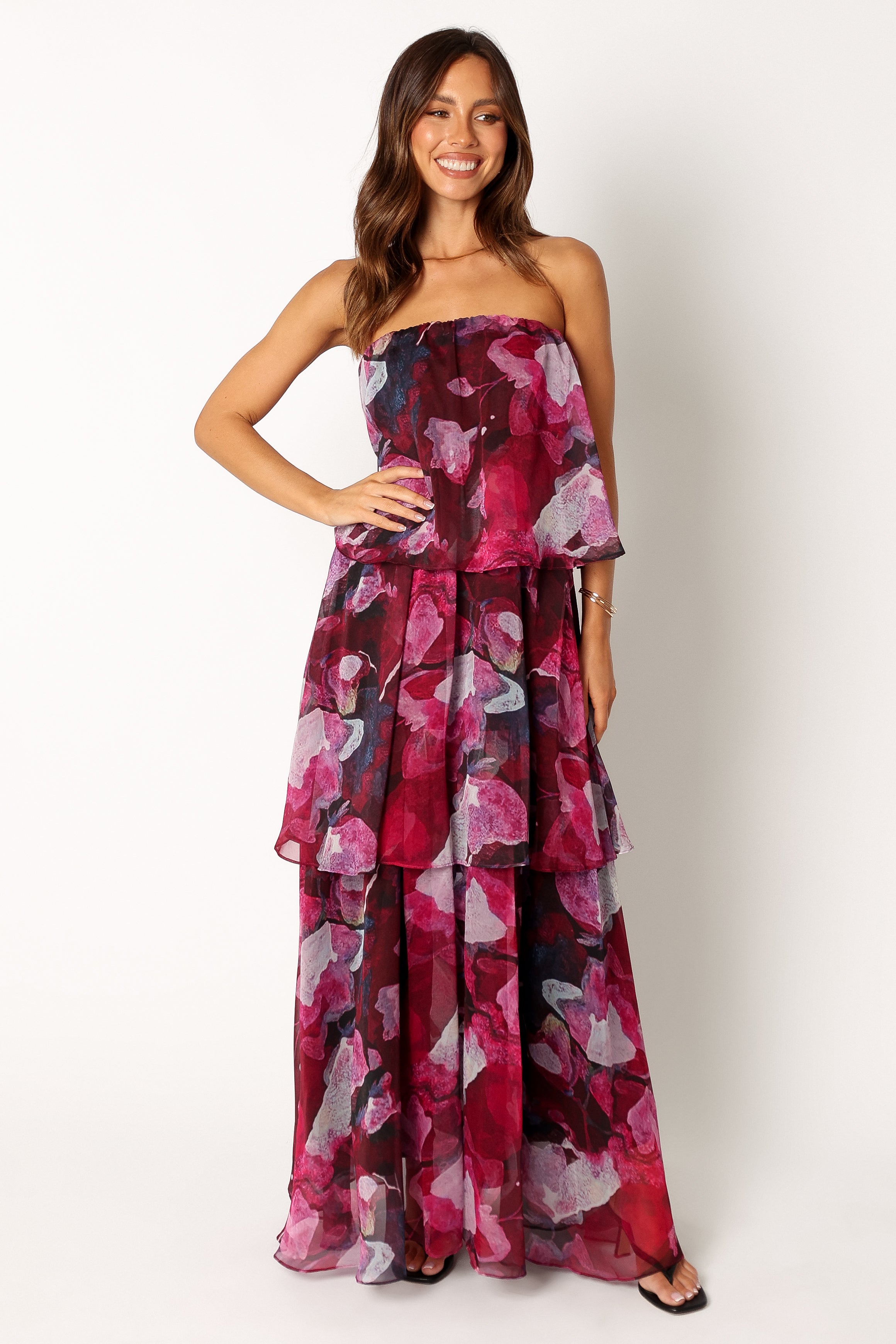 Bloom Strapless Maxi Dress - Purple Floral Print Summer Beach Wedding Party Dress for Women | Elegant Boho Style Formal Evening Gown