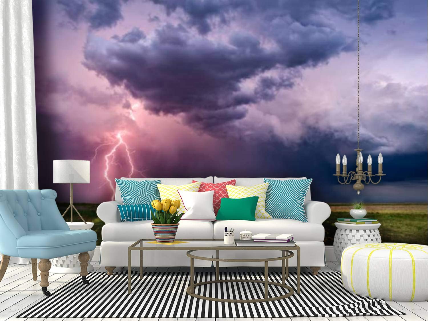 Thunderstorm Wall Mural - Peel & Stick Removable Wallpaper for Home Decor | Stormy Sky Design