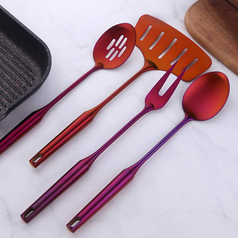 Premium 18/8 Stainless Steel Kitchen Utensil Set - 10 Piece Cooking Tools with Long Handles (Orange Red) | Non-Slip Grip & Heat Resistant | Ideal for Frying, Baking & Everyday Cooking