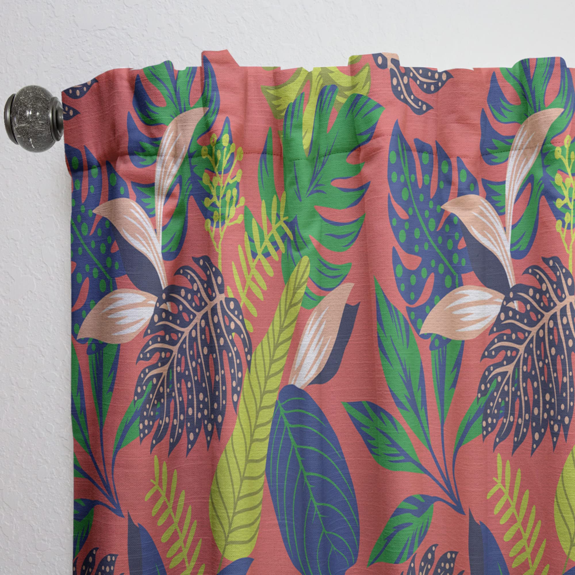 DesignQ Retro Tropical Leaves Thermal Insulated Curtains - 52x108 Single Panel for Bedroom & Living Room - Perfect for Home Decor, Privacy & Energy Savings