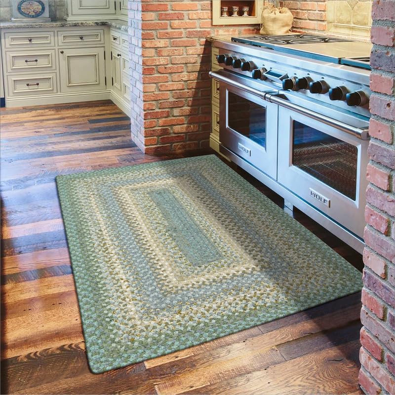 Homespique Baja Blue Braided Cotton Rug - 27x45 Inch Reversible Handmade Bath & Kitchen Mat - Non-Slip, Washable for Coastal Decor - Perfect for Beach House, Farmhouse, or Boho Style Living Room & Bedroom