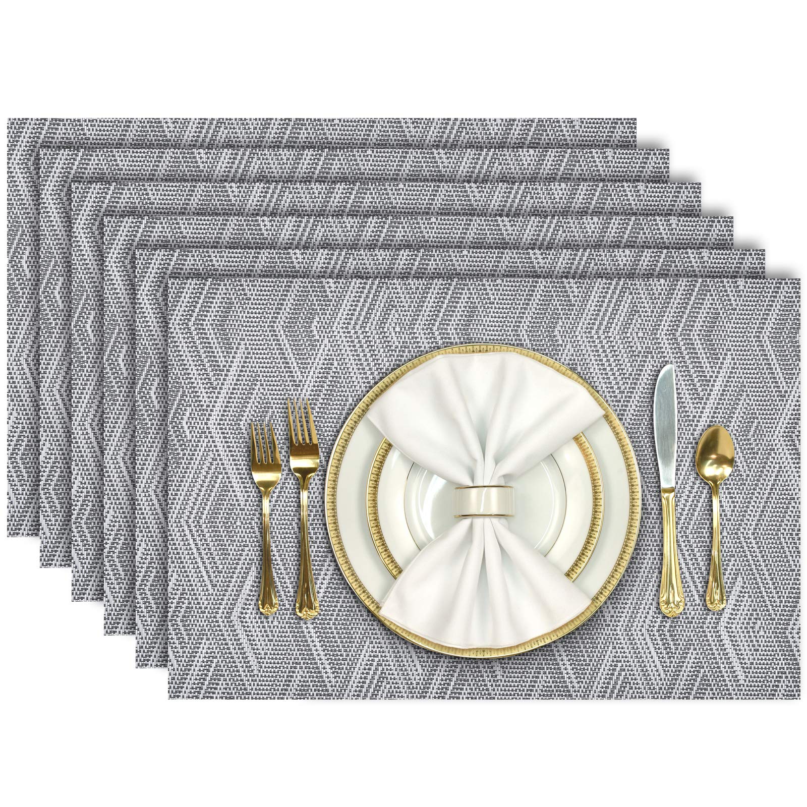 Aofmee Heat Resistant Placemats Set of 6 - Washable PVC Table Mats, Non-Slip Stain Resistant Woven Vinyl Place Mats for Kitchen & Dining Table - Perfect for Everyday Meals, Dinner Parties, and Holiday Gatherings