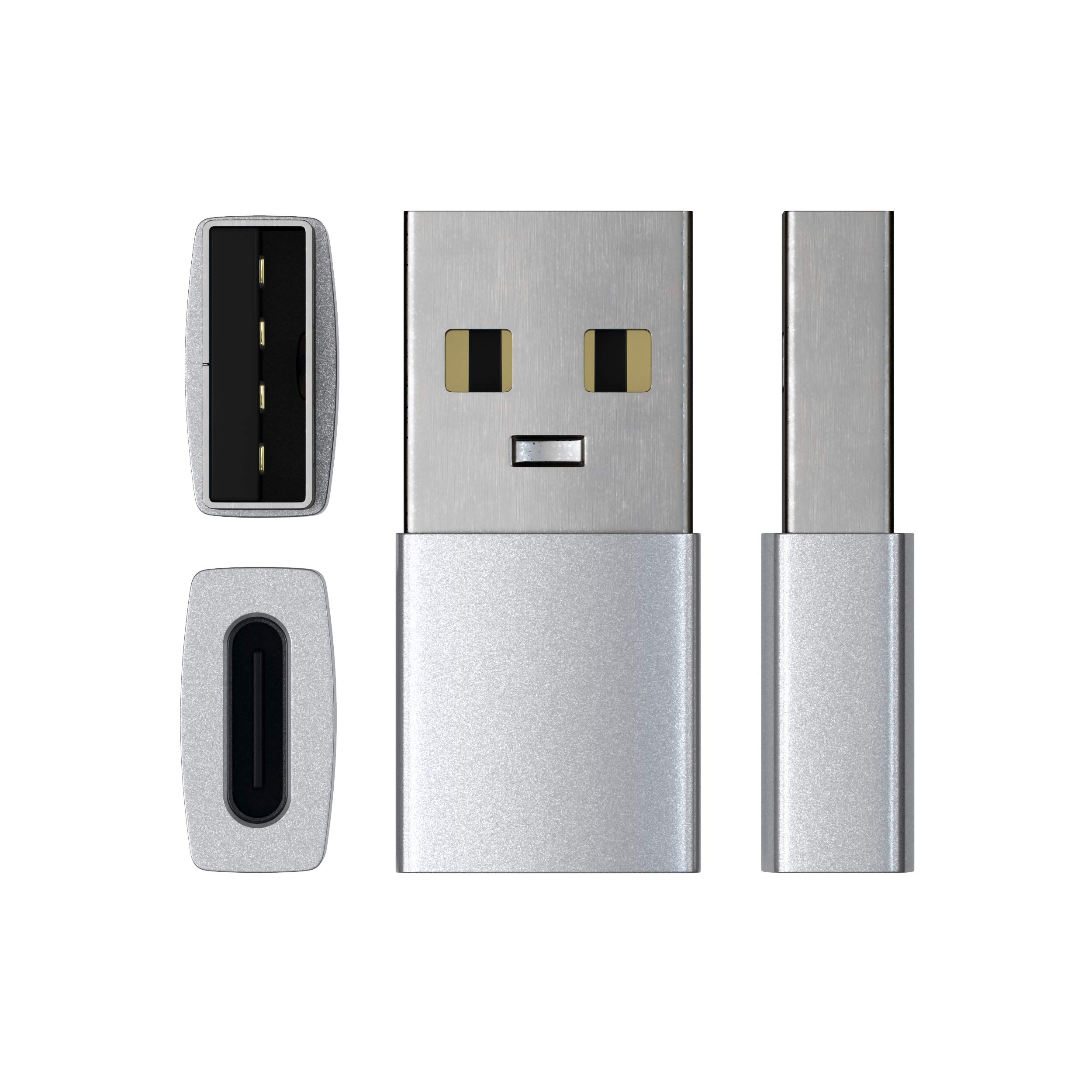 Satechi USB-A to USB-C Adapter Converter - Type A Male to Type C Female - Compatible with MacBook Pro, iMac, Windows Laptops, PC, Computers - Silver | Perfect for Charging, Data Transfer & Connecting Peripherals