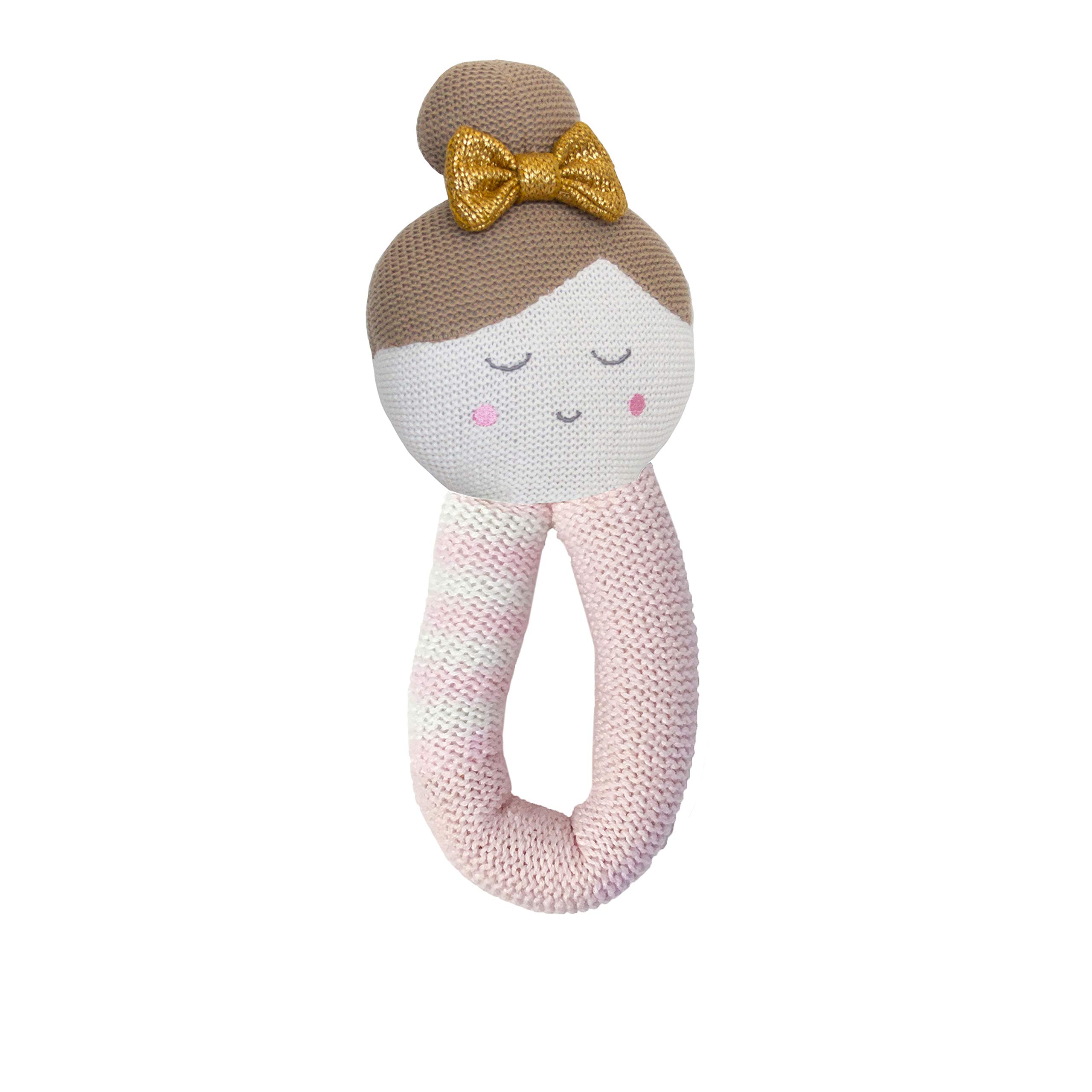 Emma Ballerina Baby Knitted Toy Rattle - 100% Premium Cotton Soft Stuffed Animal for Newborns & Infants | Cute Nursery Gift, Baby Shower Present for Girls | Perfect for Playtime, Sensory Development & Nursery Decor