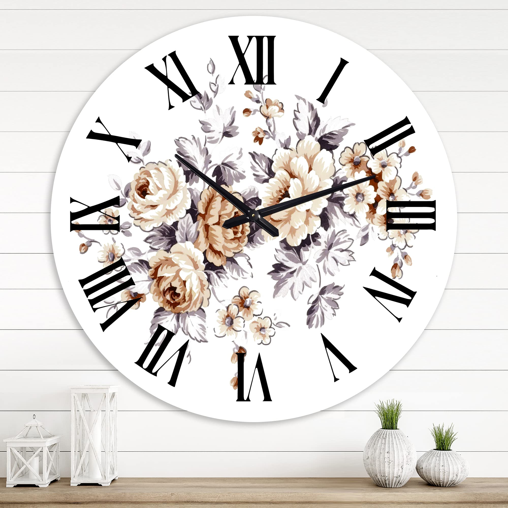 Pink Wild Roses Traditional Wall Clock - Large Floral & Botanical Wall Clock for Home Decor | Perfect for Living Room, Bedroom, and Office