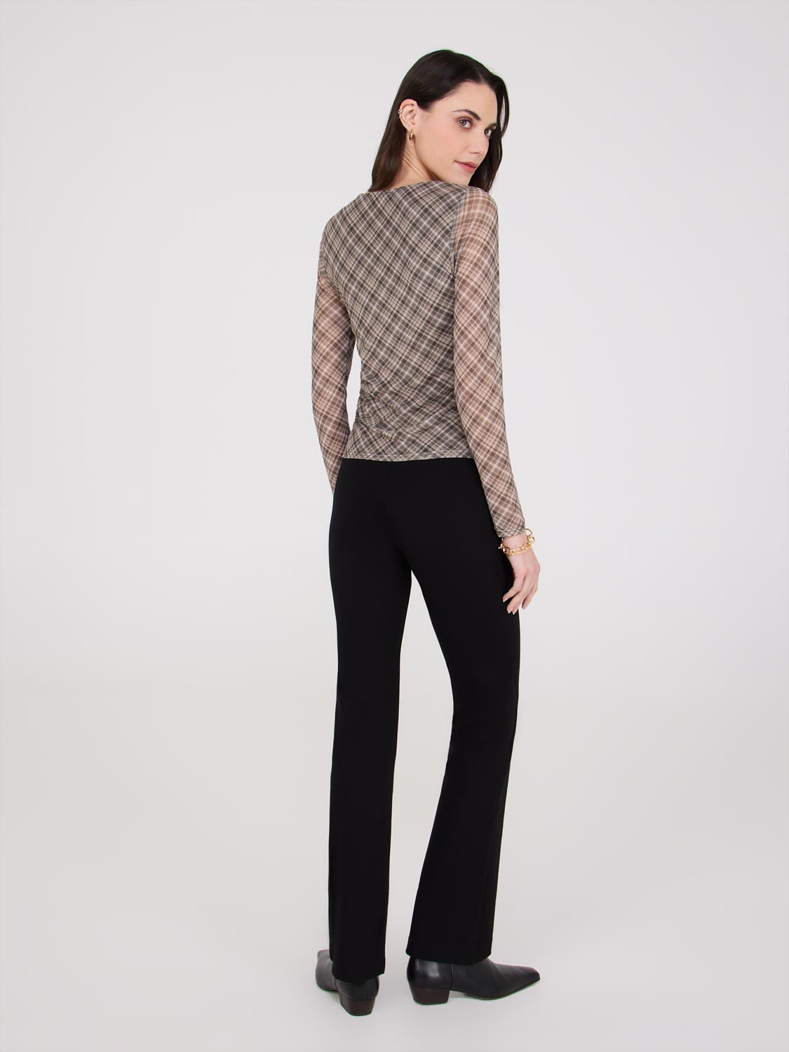 Plaid Scoop Neck Mesh Top for Women - Trendy Casual & Party Wear - Perfect for Date Nights, Outings & Layering