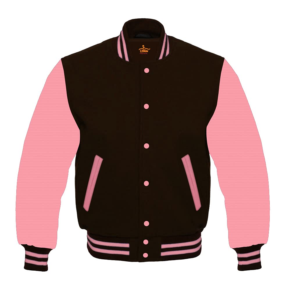Men's Varsity Baseball Letterman Jacket - Wool Bomber Style with Pink Sleeves for School Sports & Casual Wear | Perfect for Baseball Games, College Events & Street Style Fashion