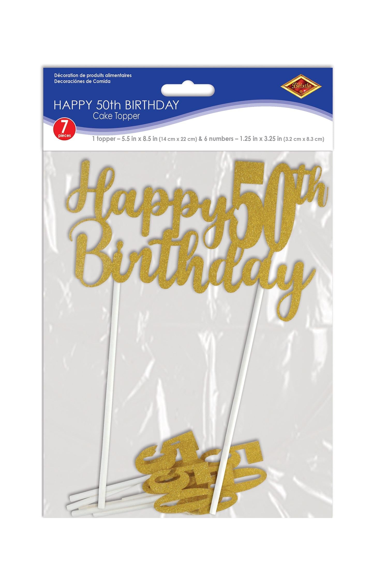 12 Pack Beistle Happy 50th Birthday Party Cake Toppers - Gold & Black Celebration Decorations for Anniversary Cakes, Cupcakes & Desserts - Perfect for Milestone Birthday Parties & Retirement Celebrations