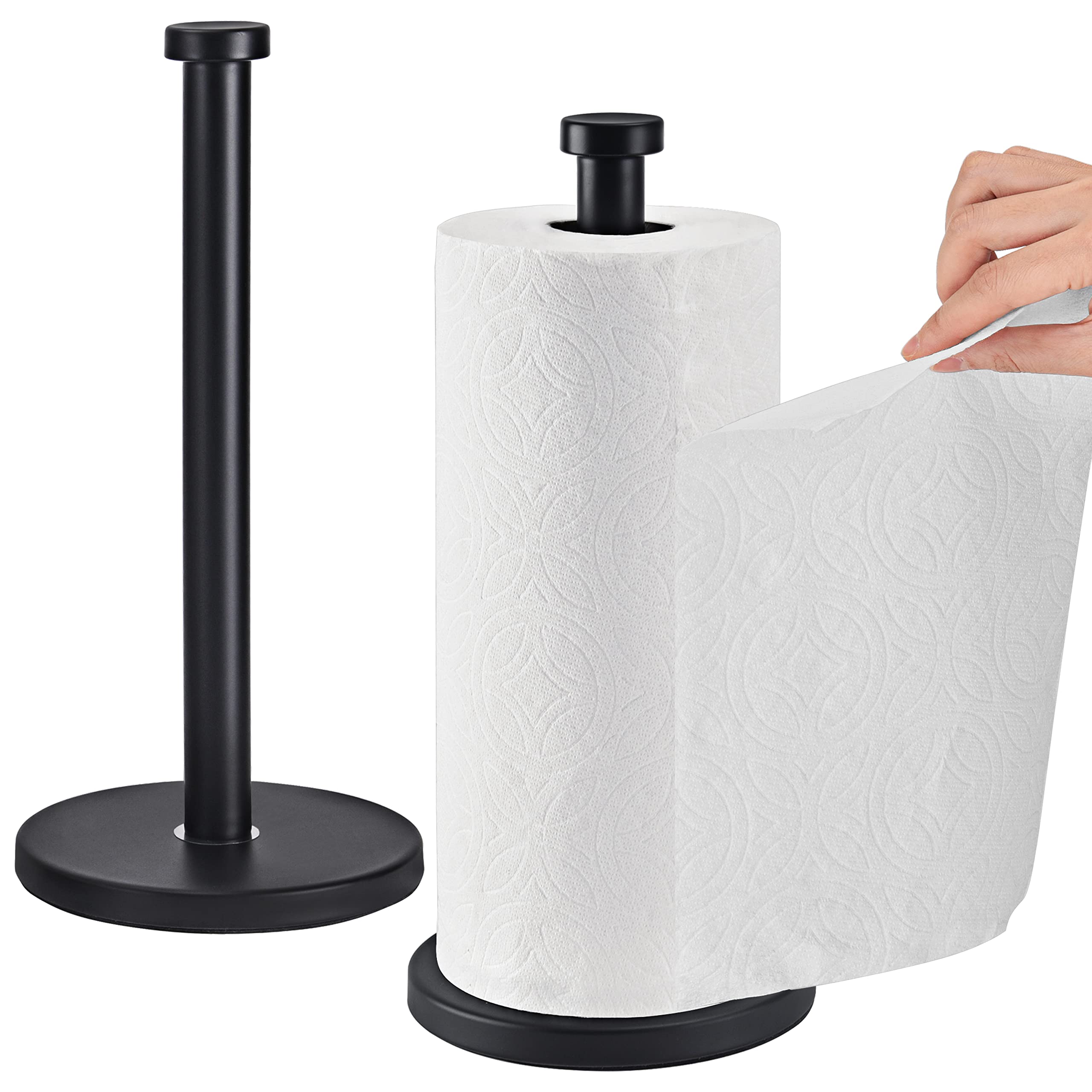 AOSION 2-Pack Stainless Steel Paper Towel Holder - Countertop Kitchen, Bathroom & Bedroom Organizer - Black (Perfect for Home, Office & Restaurant Use)