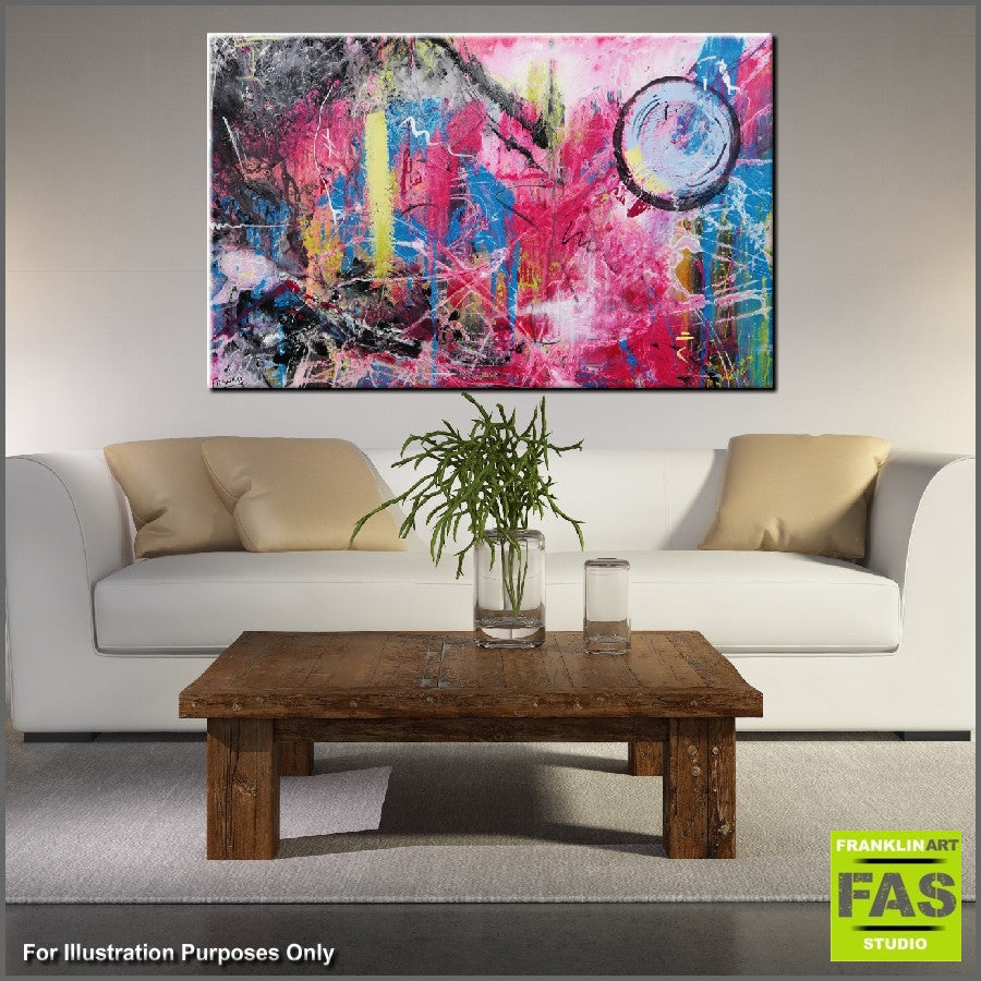 Abstract Pink Blue Pastel Wall Art - Modern Canvas Painting for Living Room, Bedroom & Office Decor
