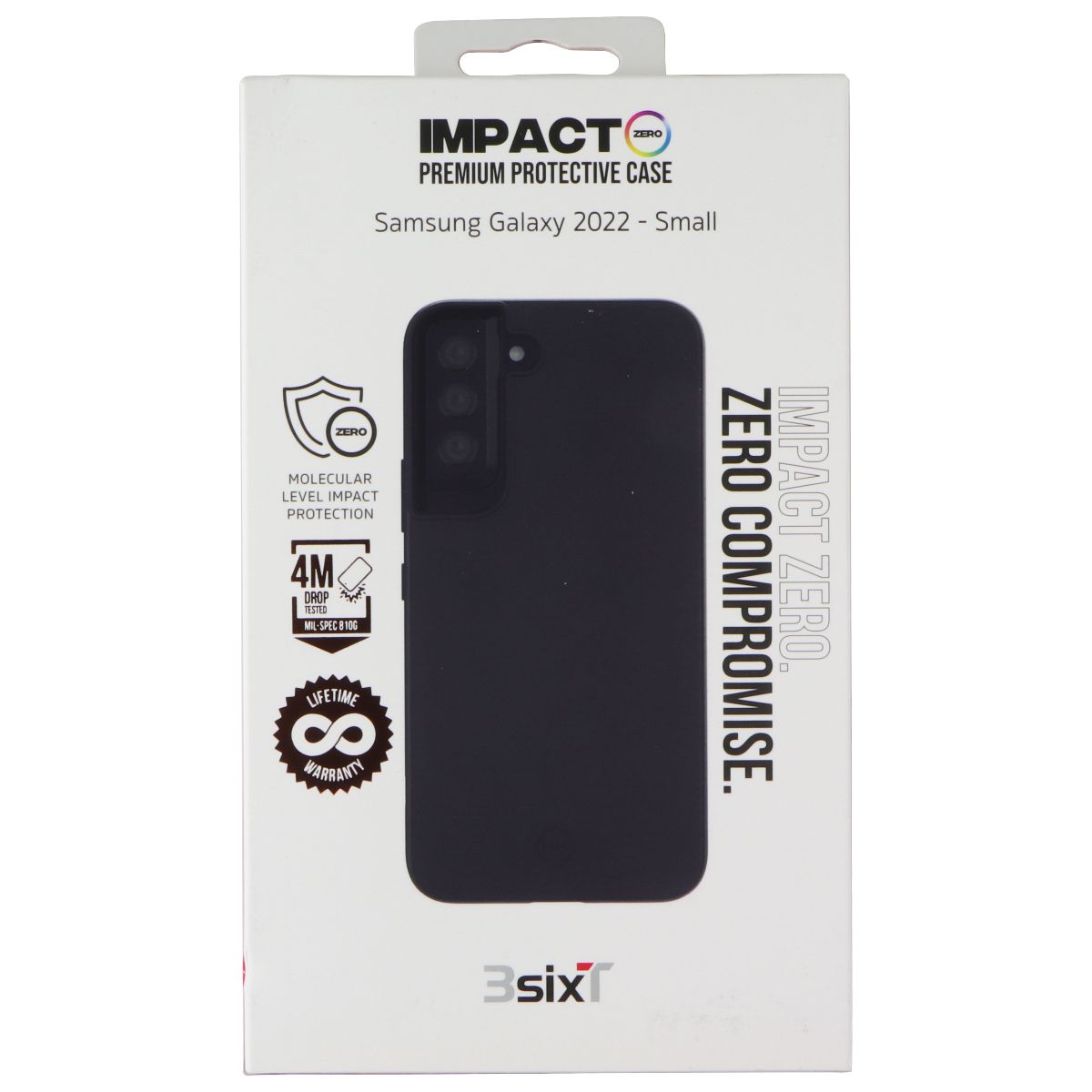 3SIXT Impact Zero Protective Case for Samsung Galaxy S22 - Shockproof & Slim Design, Black - Perfect for Outdoor Activities & Daily Protection