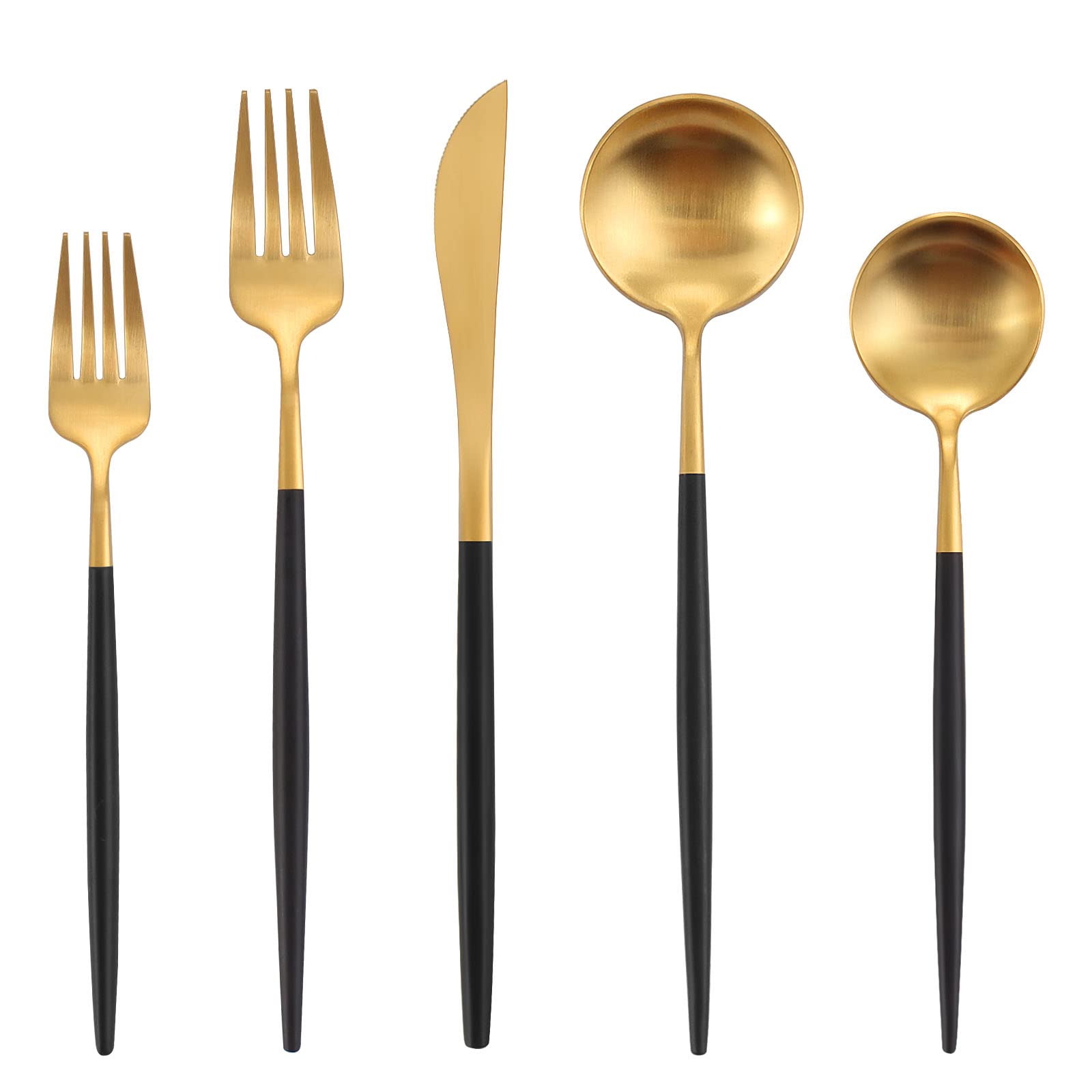 Oliviola 20-Piece Matte Black Gold Silverware Set - Stainless Steel Flatware Cutlery Set for 4 - Satin Finish Kitchen Utensils (Dishwasher Safe) - Perfect for Dinner Parties, Weddings & Everyday Dining