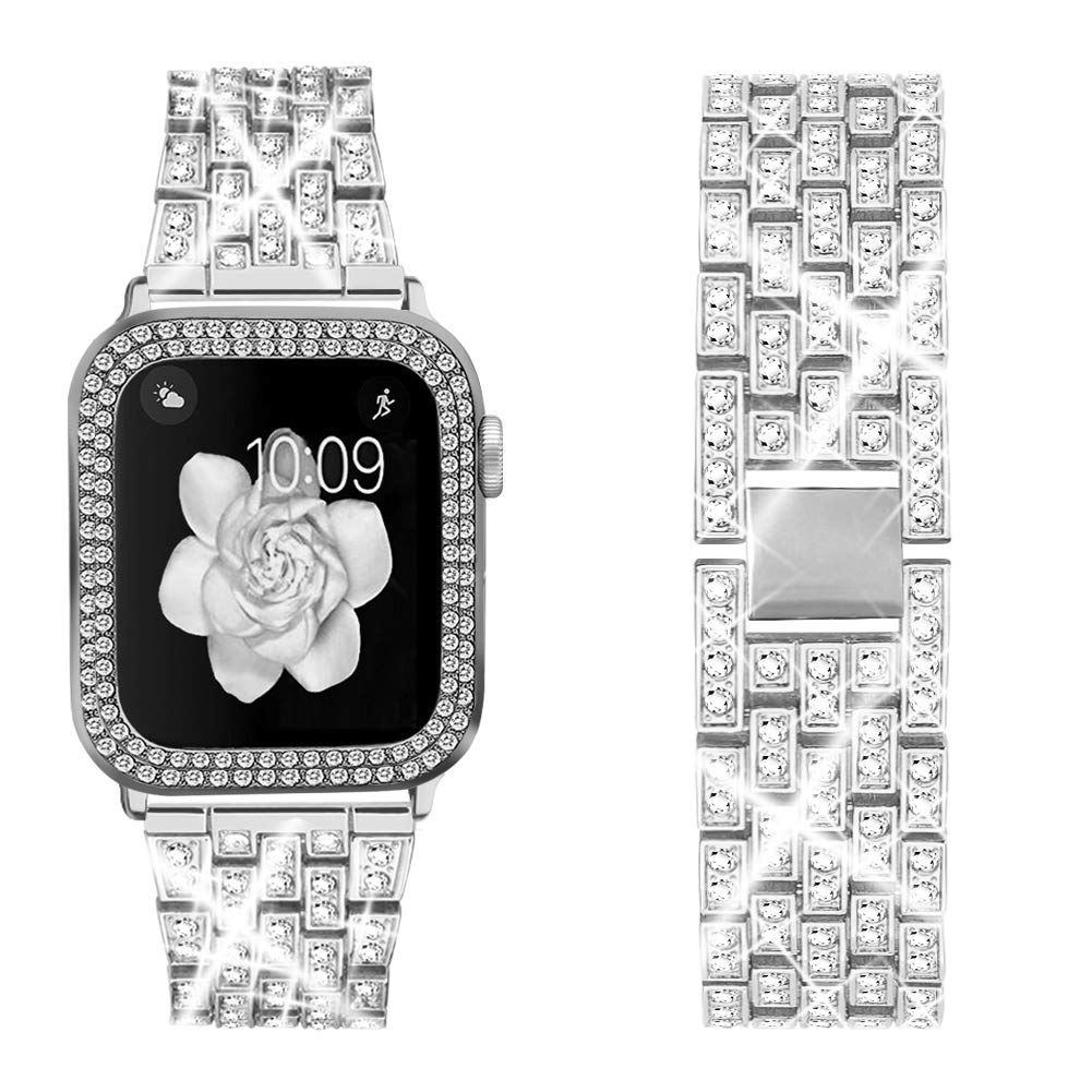 Premium Apple Watch Band Compatible with Ultra 2/SE/Series 1-10 (38mm-49mm) - 2 Pack Bling Crystal Diamond Case Cover - Stylish Durable Replacement Straps for Women - Perfect for Workouts, Office & Fashion Accessories